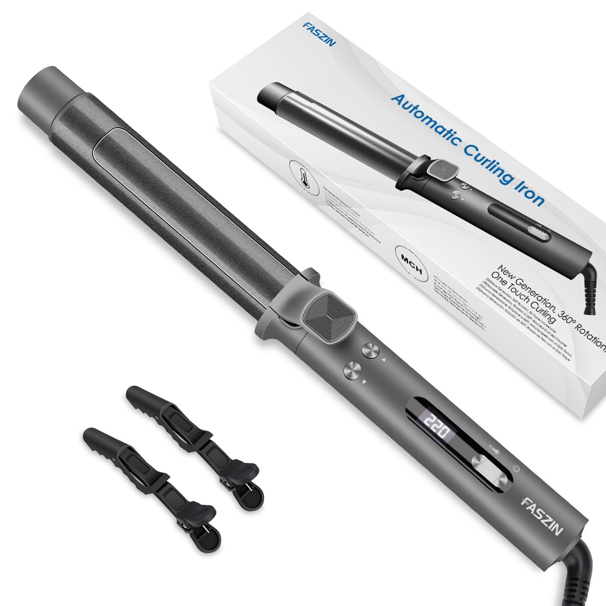 Faszin Automatic Curling Iron 1 1/4 Inch Professional Wand Black Size One NEW