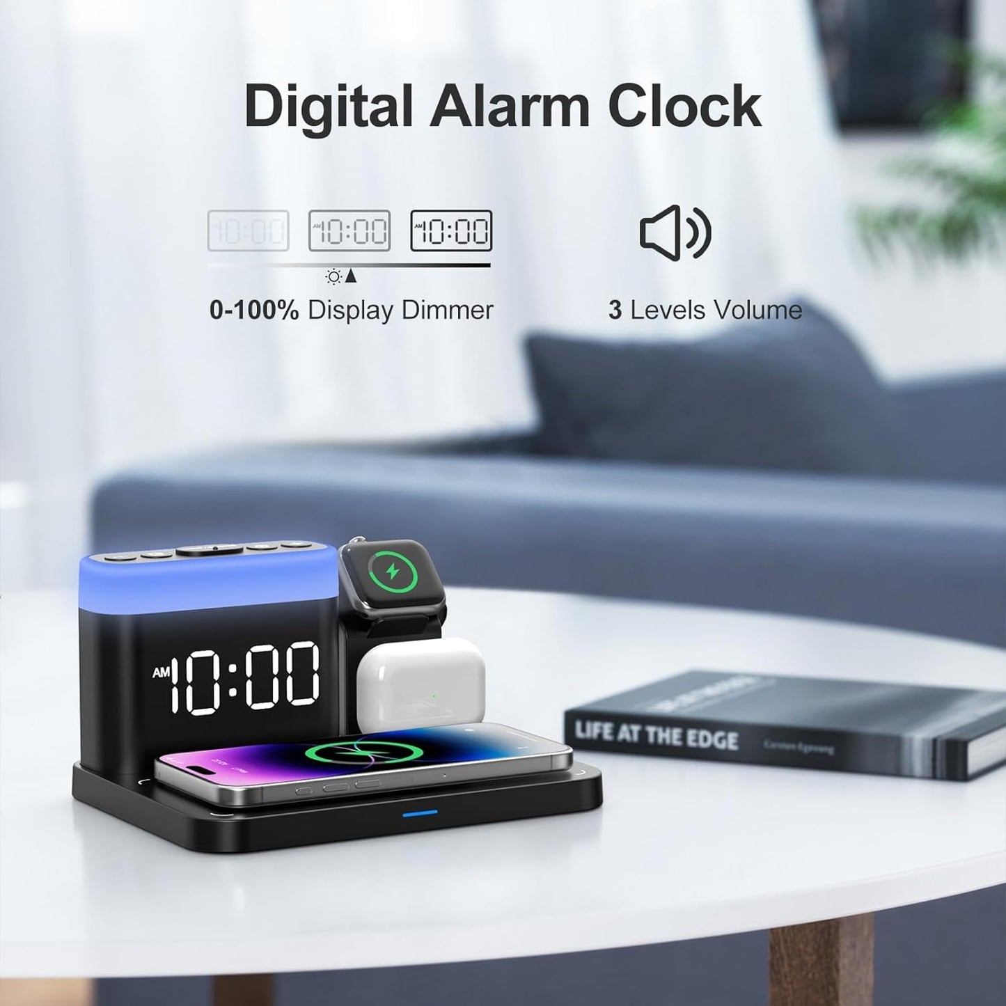 ANJANK 5-in-1 Wireless Charging Station with Alarm Clock - Black Dock DEMO