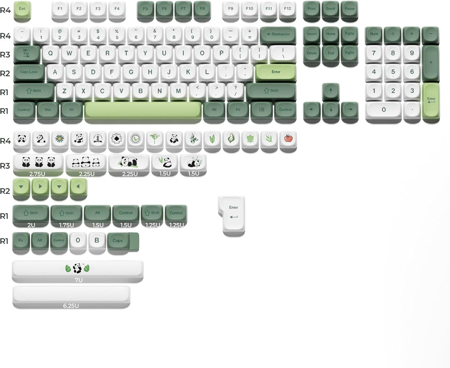 VXV Green Profile Matcha Panda PBT Dye-Sublimated Keycaps Set, 143-Key NEW