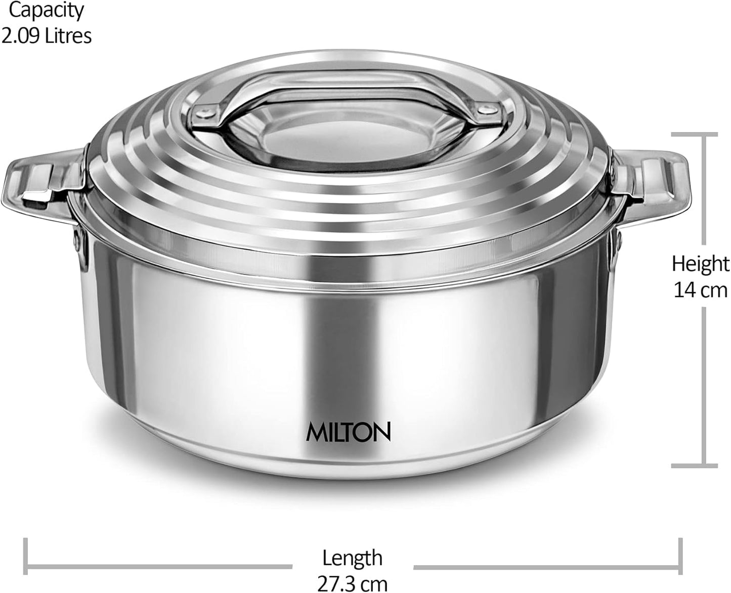 MILTON 2L Insulated Stainless Steel Hot Pot with Lid Serving Bowl Silver NEW