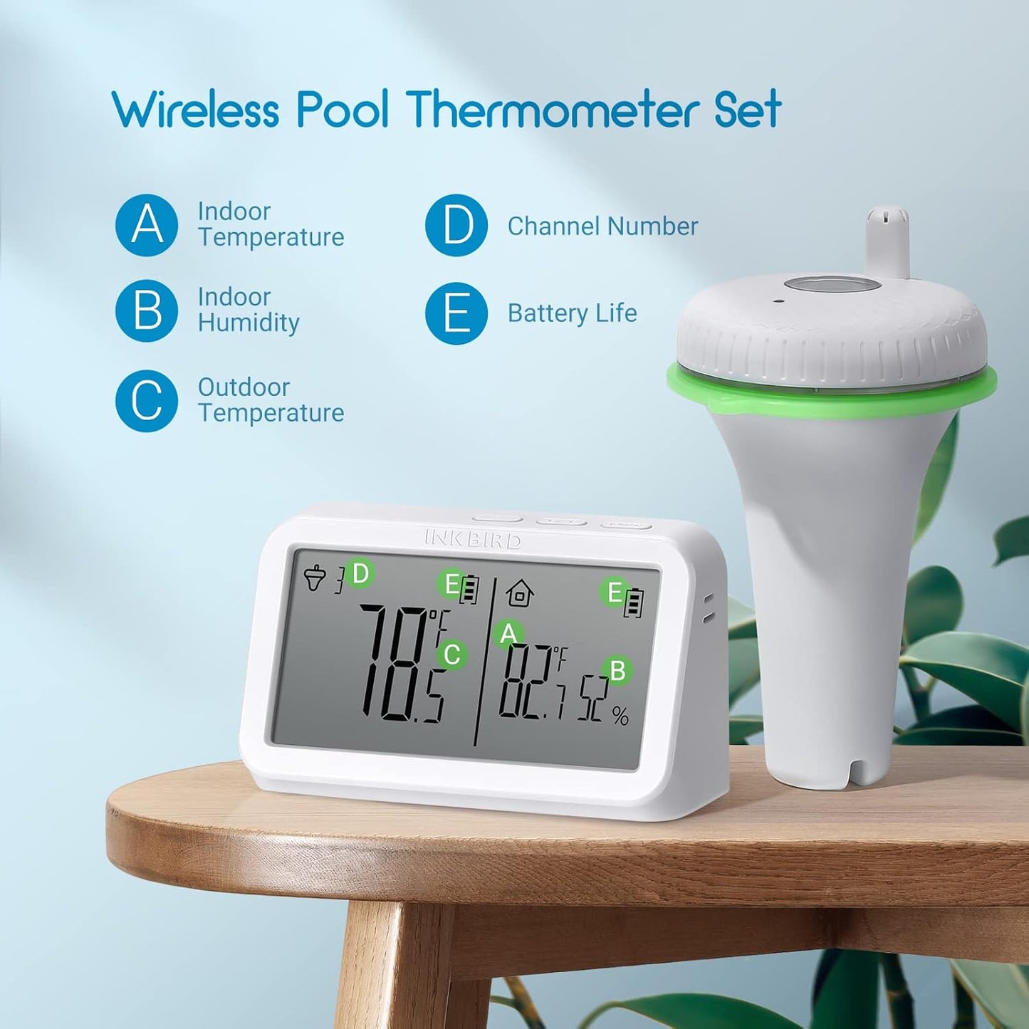 Inkbird Wireless Floating Pool Thermometer Indoor-Outdoor Temperature NEW