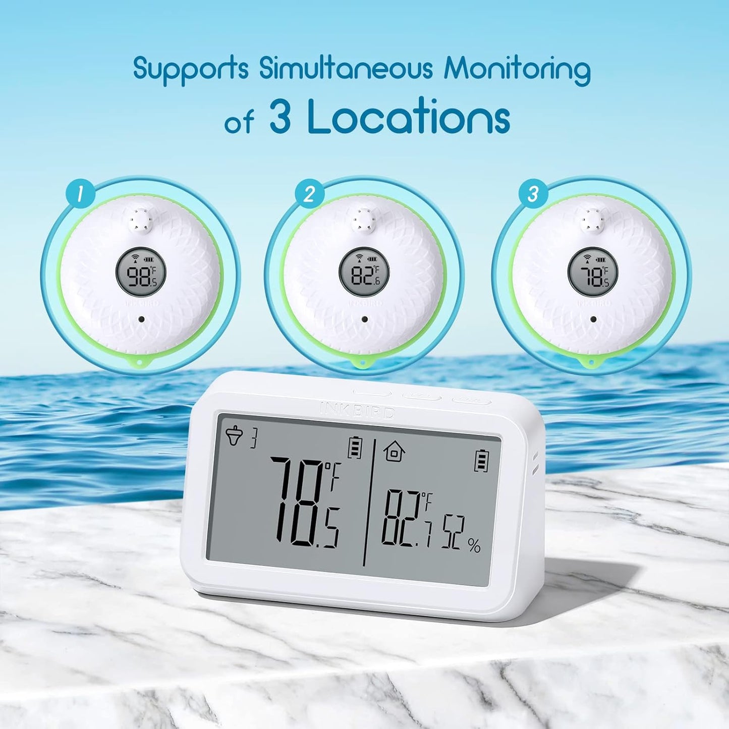 Inkbird Wireless Floating Pool Thermometer Indoor-Outdoor Temperature NEW