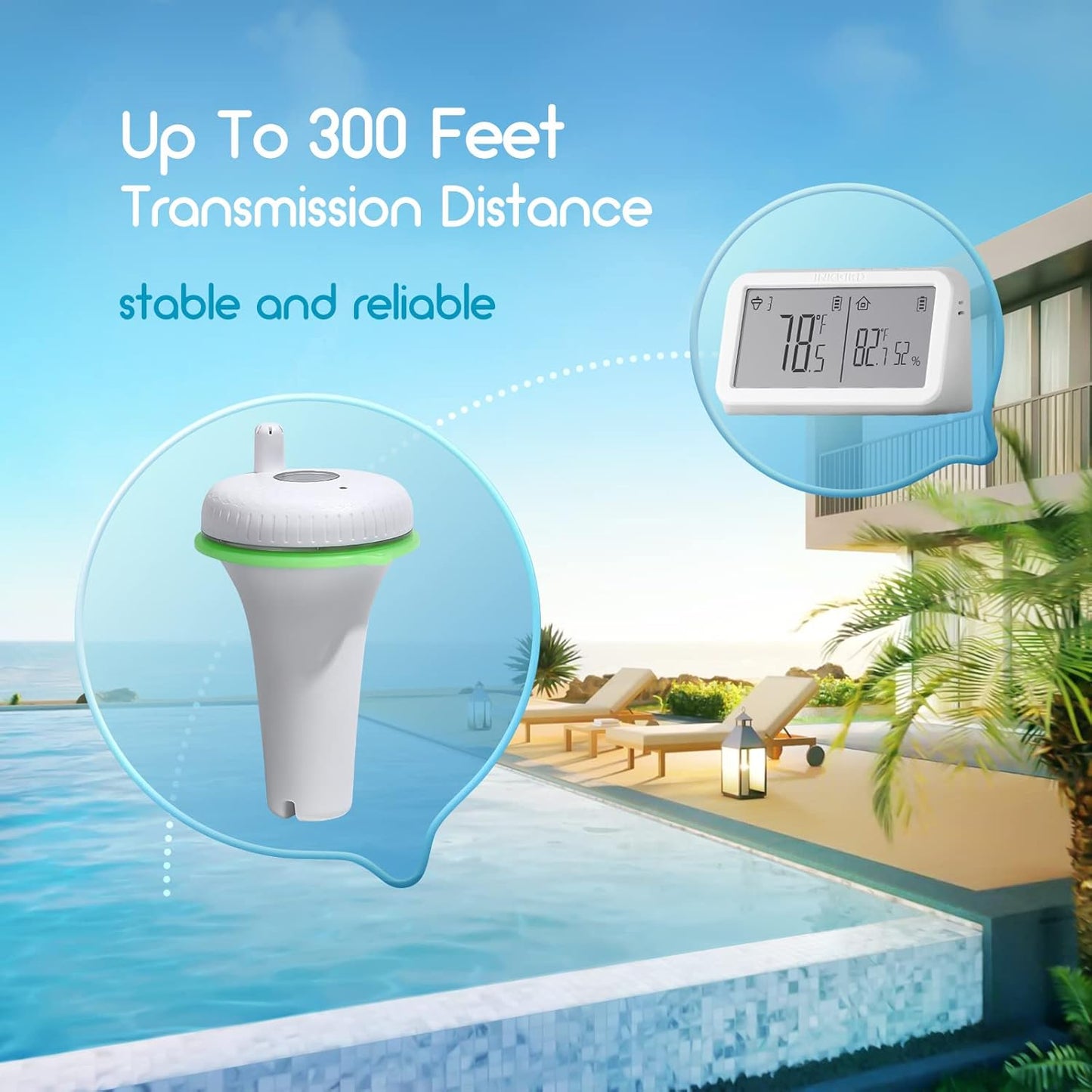 Inkbird Wireless Floating Pool Thermometer Indoor-Outdoor Temperature NEW