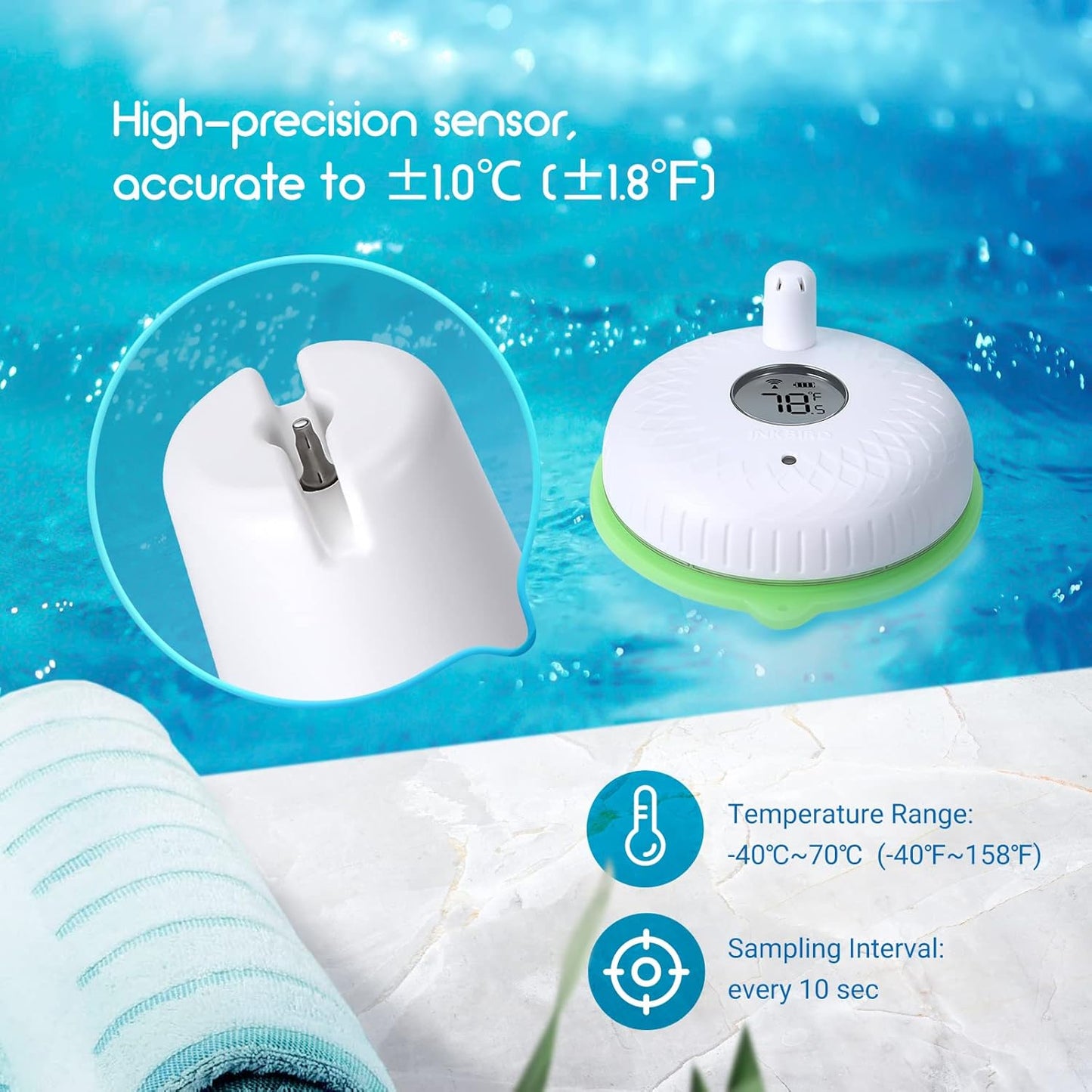Inkbird Wireless Floating Pool Thermometer Indoor-Outdoor Temperature NEW
