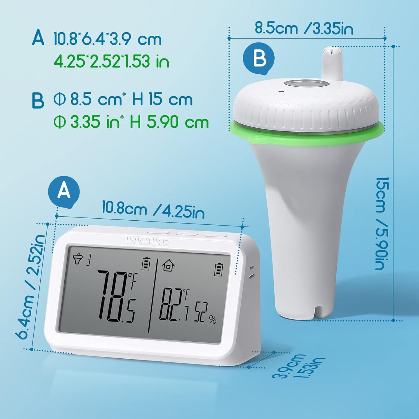 Inkbird Wireless Floating Pool Thermometer Indoor-Outdoor Temperature NEW