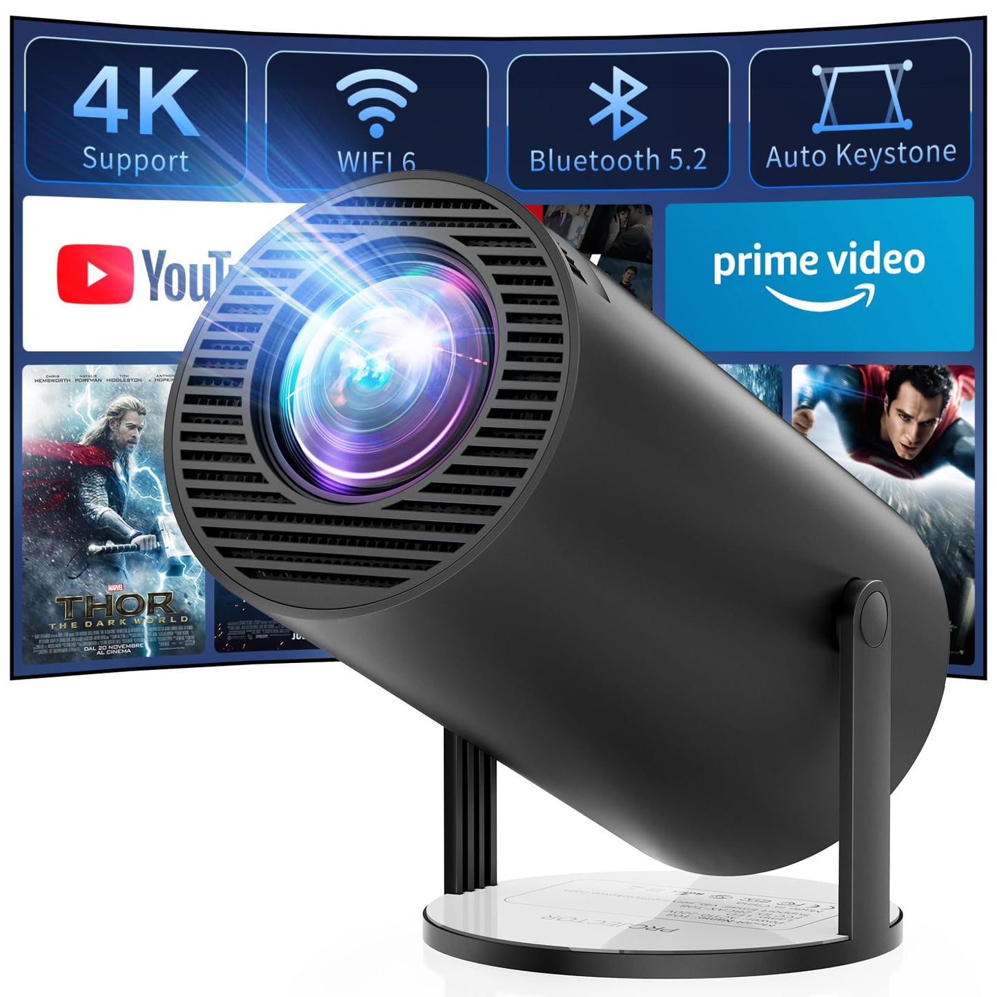 ClokoWe 4K Projectors Mini Projector with WiFi & Bluetooth for Portable Home
