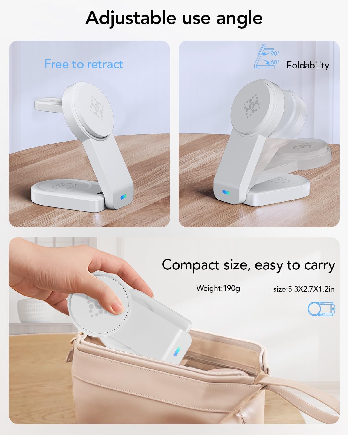 3-in-1 Wireless Charging Station with Foldable Magnetic Dock - White DEMO