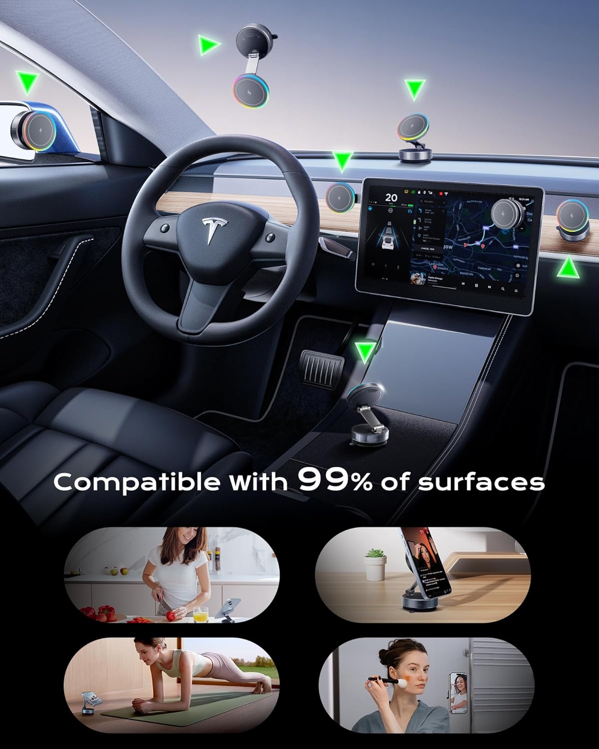 Magnetic Wireless Car Charger 360° Adjustable Vacuum Holder for Smartphones DEMO