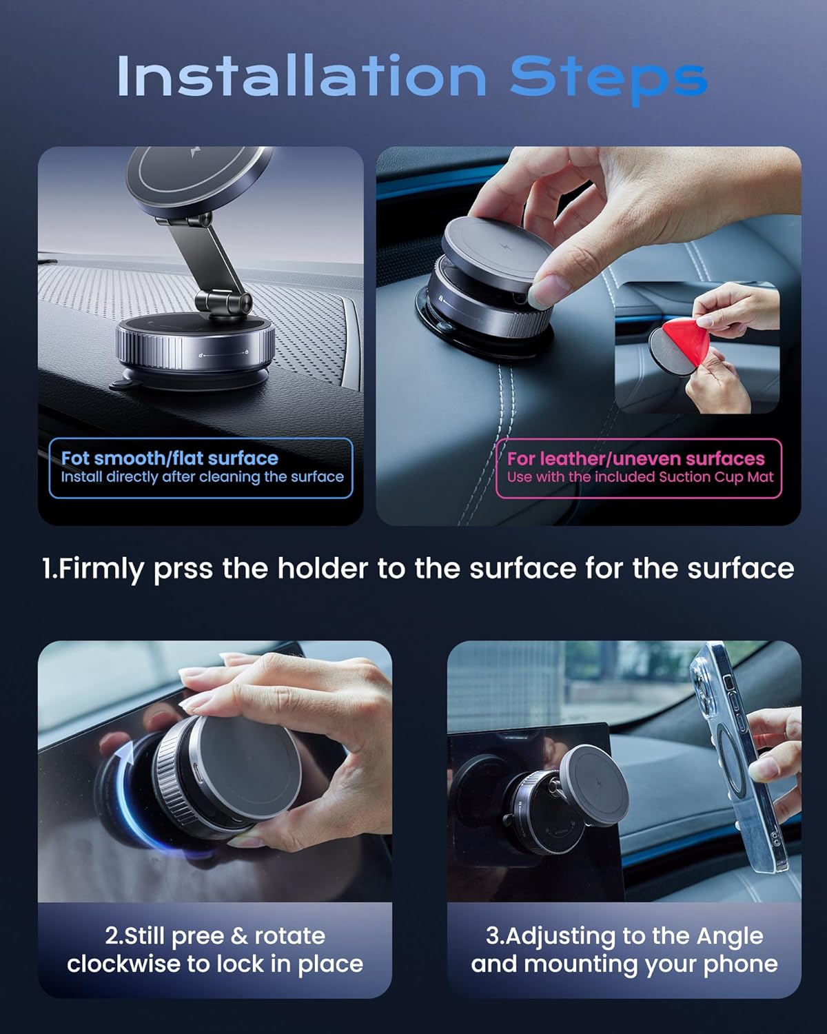 Magnetic Wireless Car Charger 360° Adjustable Vacuum Holder for Smartphones DEMO