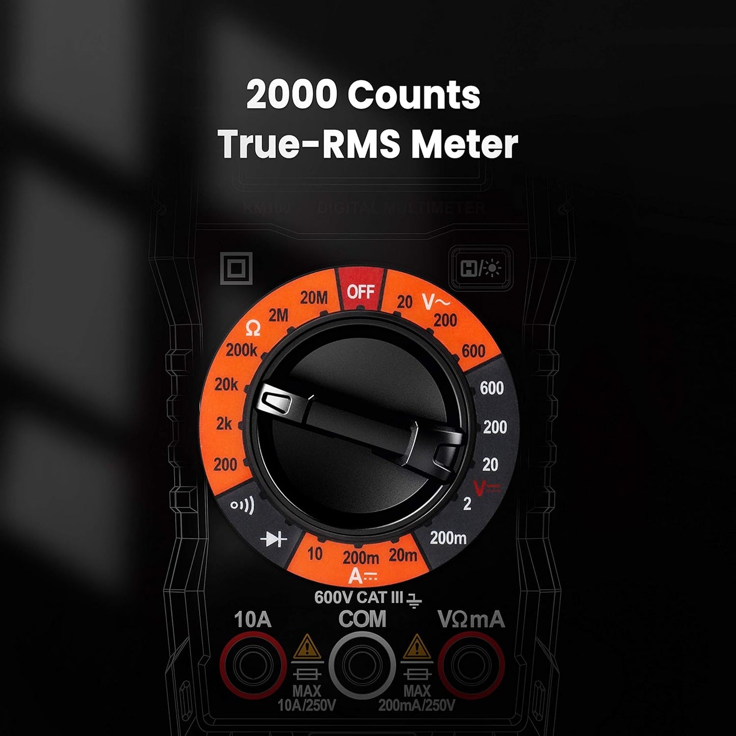 KAIWEETS Digital Multi Testers Multimeter 2000 Counts AC/DC Voltmeter Black NEW