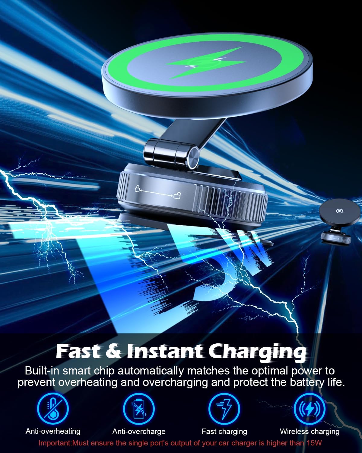 Magnetic Wireless Dash-Mounted Holders Car Charger Mount Dash Holder for NEW