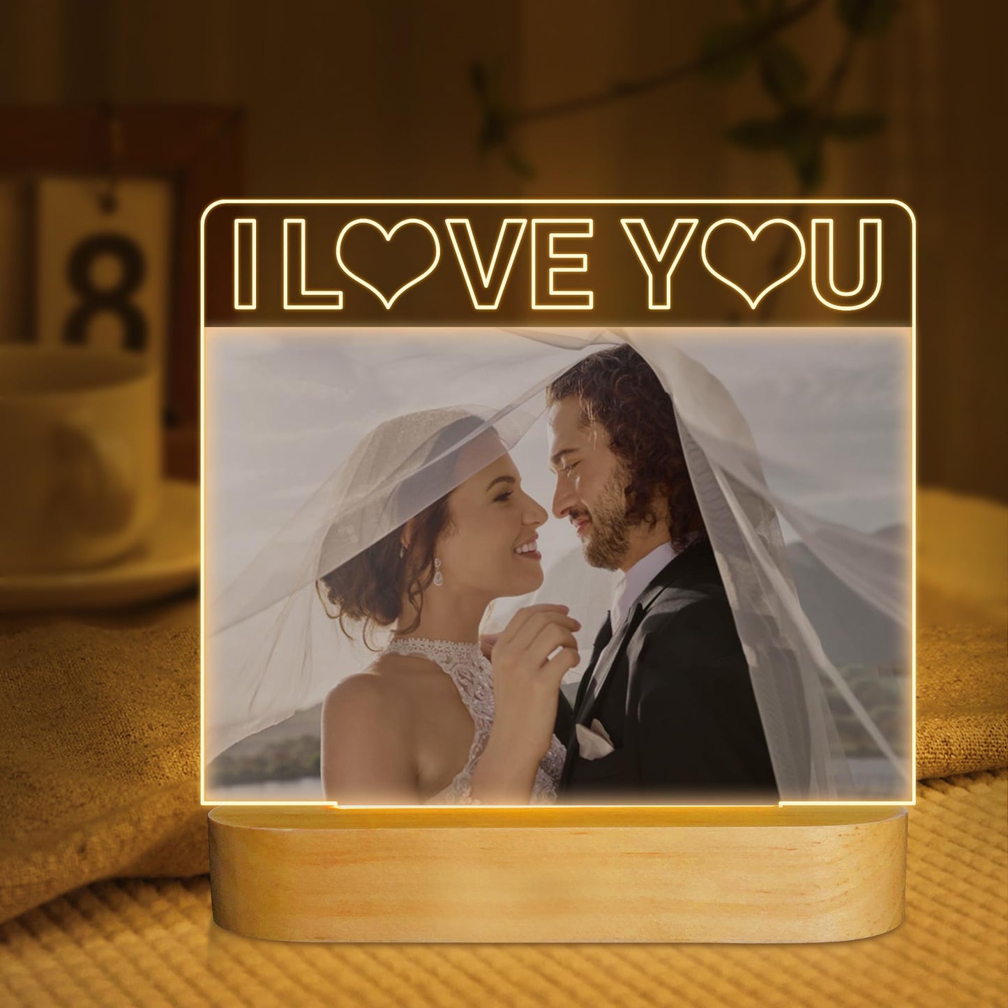 Illuminated Acrylic Photo Picture Frame Display for Home Decor Brown 4x6 NEW