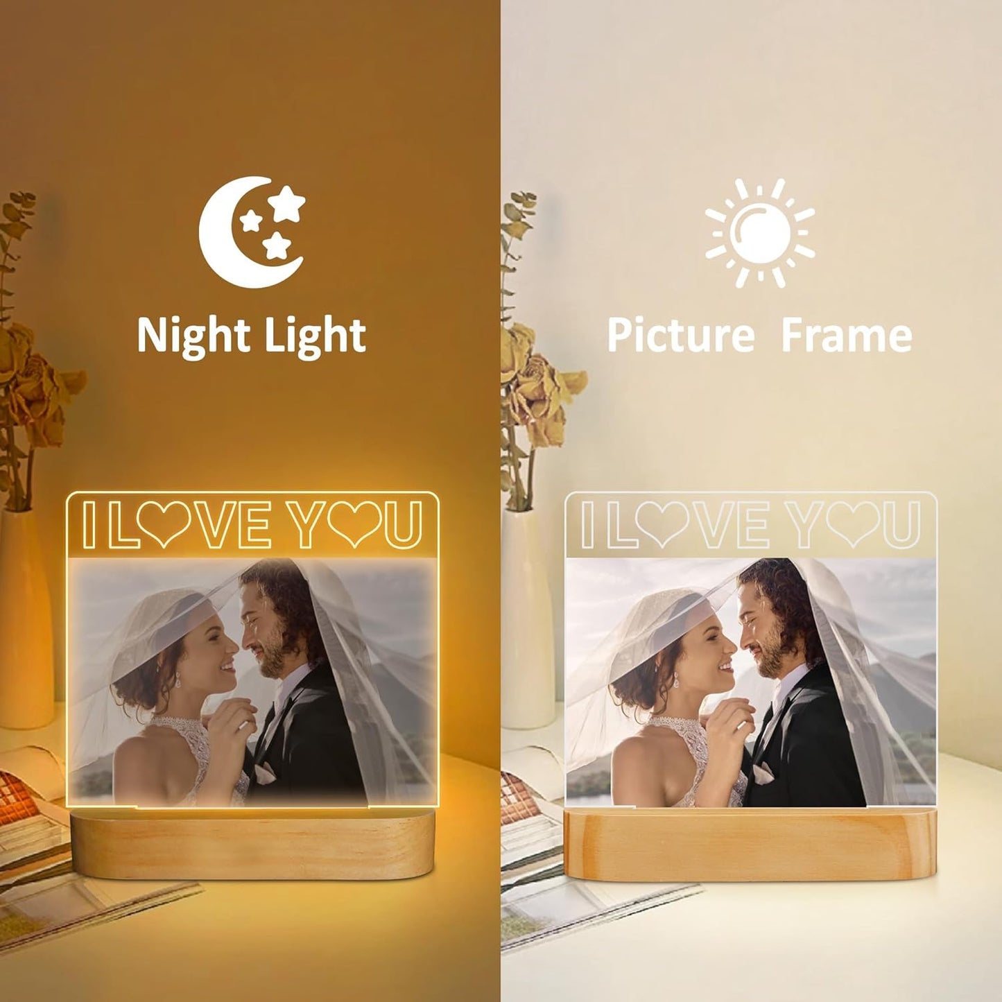 Illuminated Acrylic Photo Picture Frame Display for Home Decor Brown 4x6 NEW