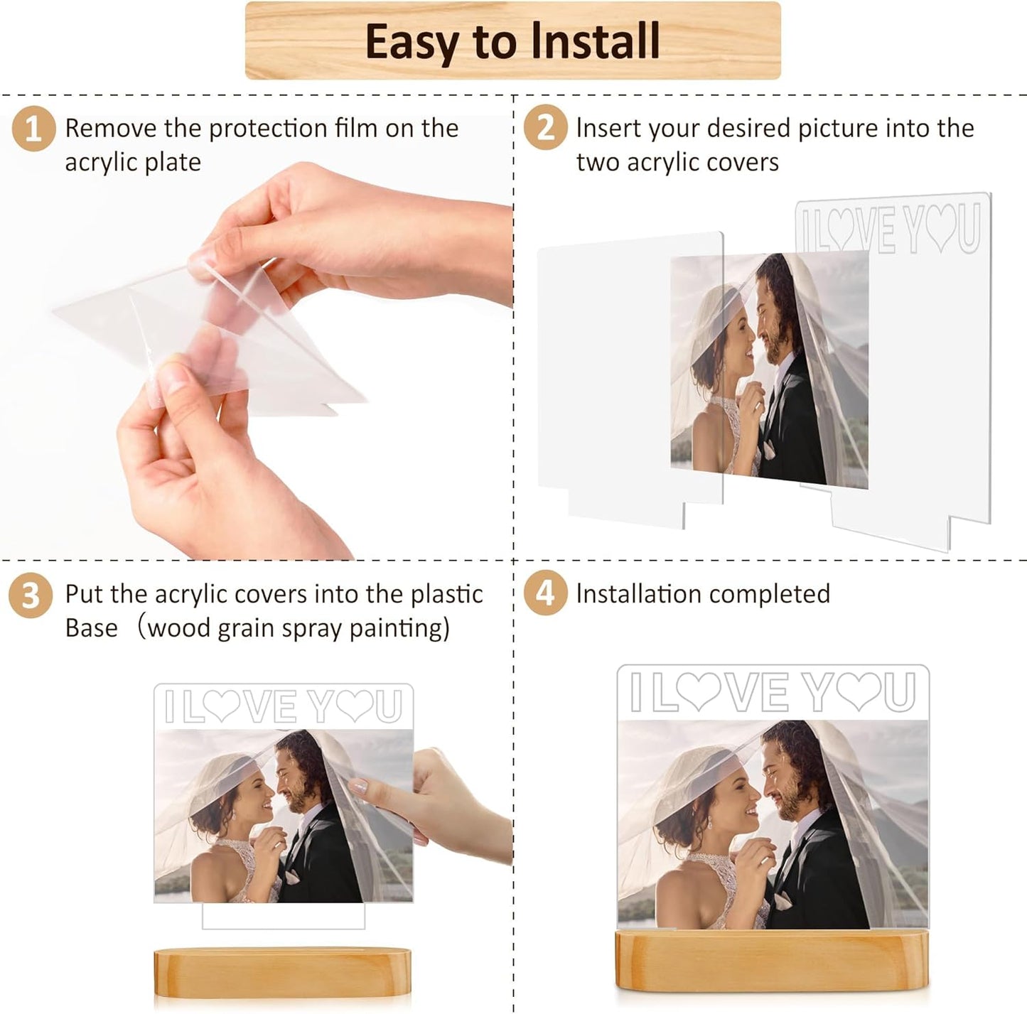 Illuminated Acrylic Photo Picture Frame Display for Home Decor Brown 4x6 NEW