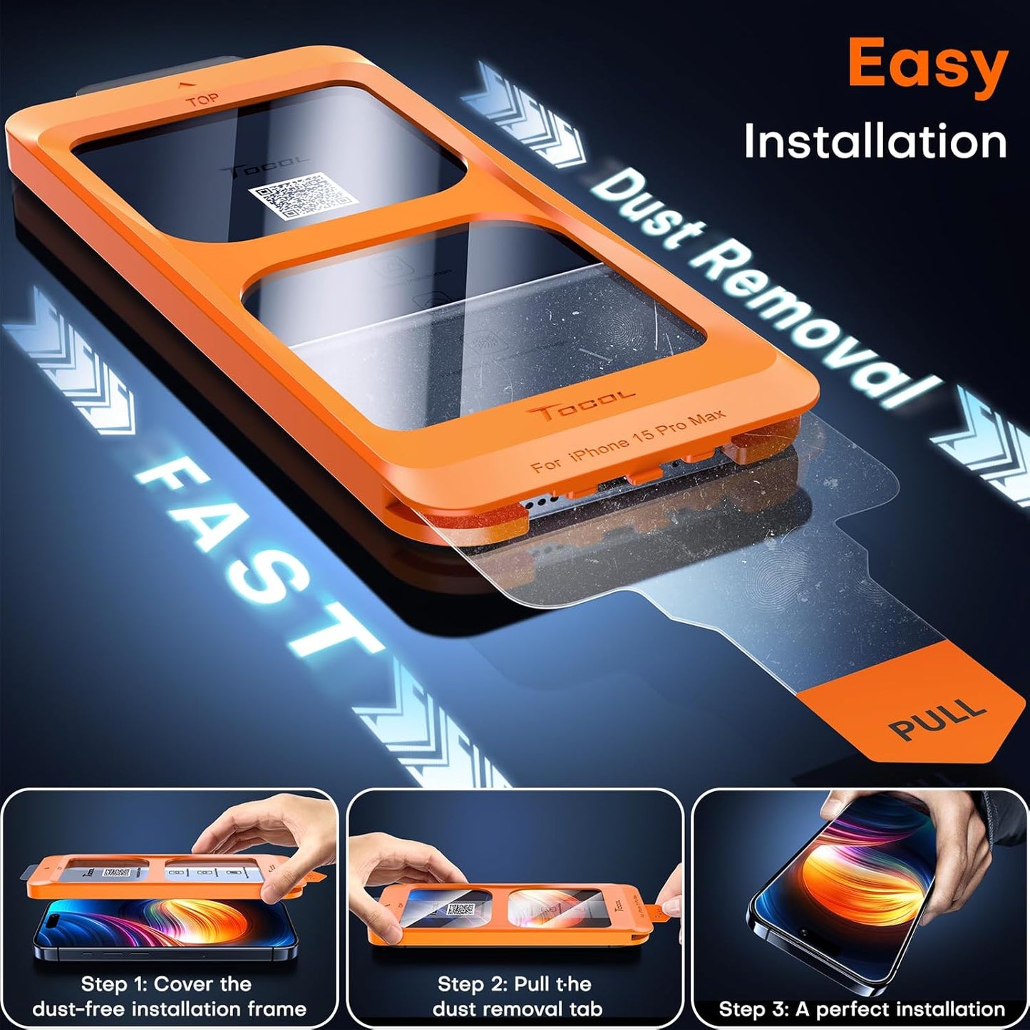 TOCOL Clear Screen Protector for iPhone 15 Pro Max 9H Hardness Shatterproof NEW