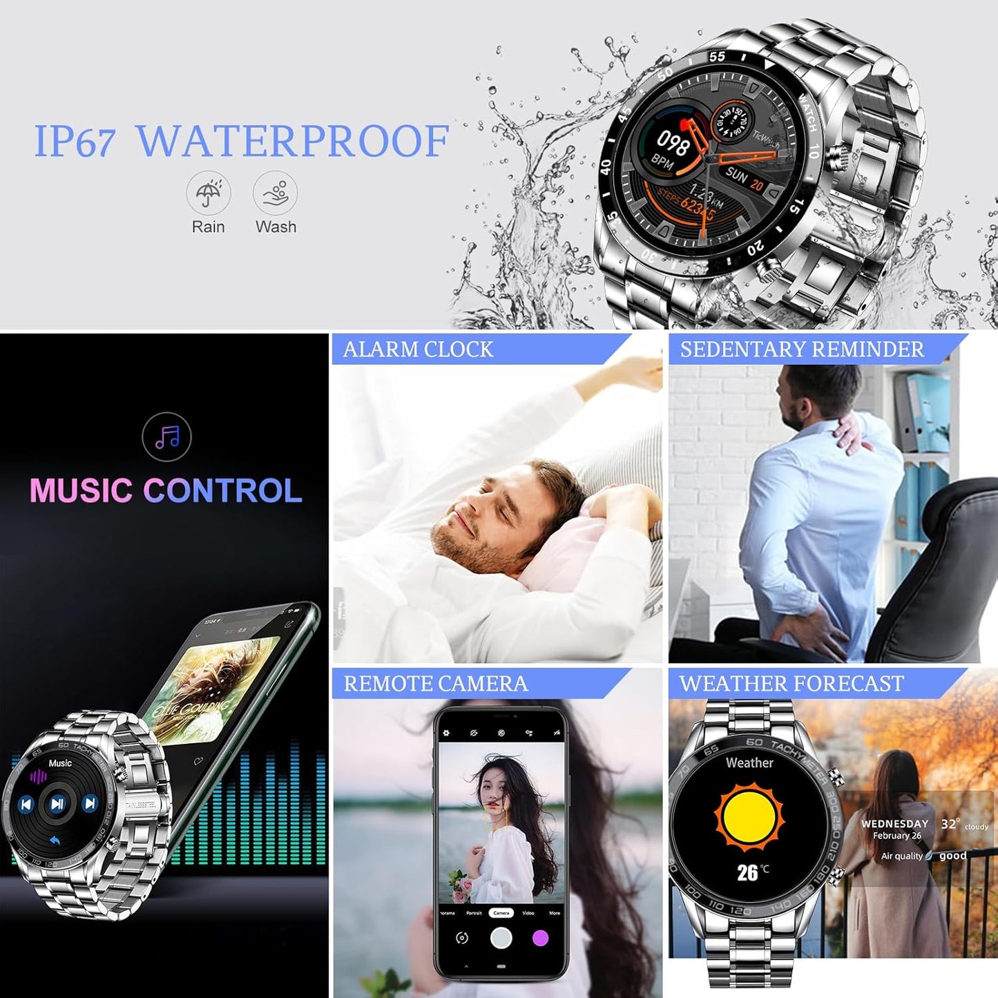 TACHYMETER Mens Smartwatches Bluetooth Smartwatch with Heart Rate & Sleep DEMO