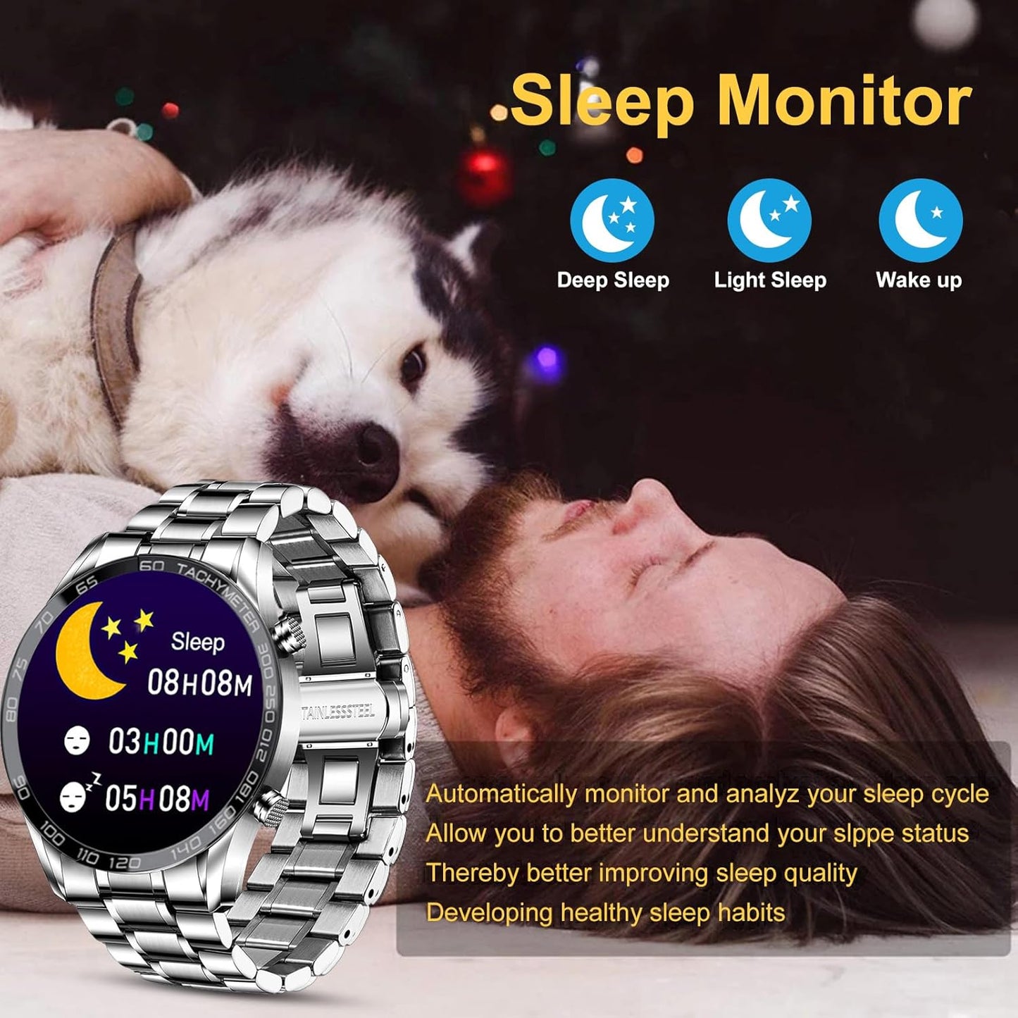 TACHYMETER Mens Smartwatches Bluetooth Smartwatch with Heart Rate & Sleep DEMO