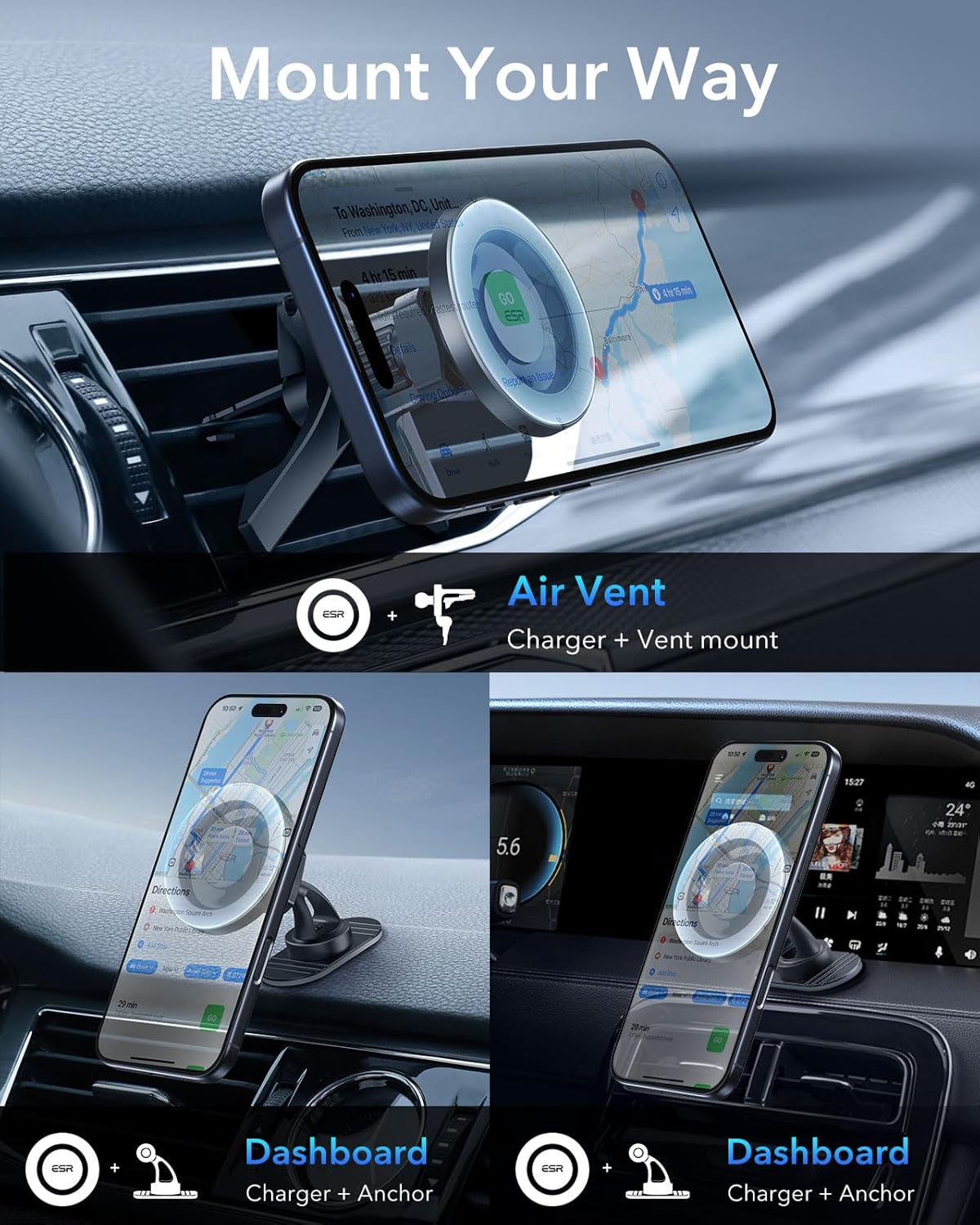 ESR Magnetic Car Phone Holder for Air Vent - Secure Automobile Accessories DEMO