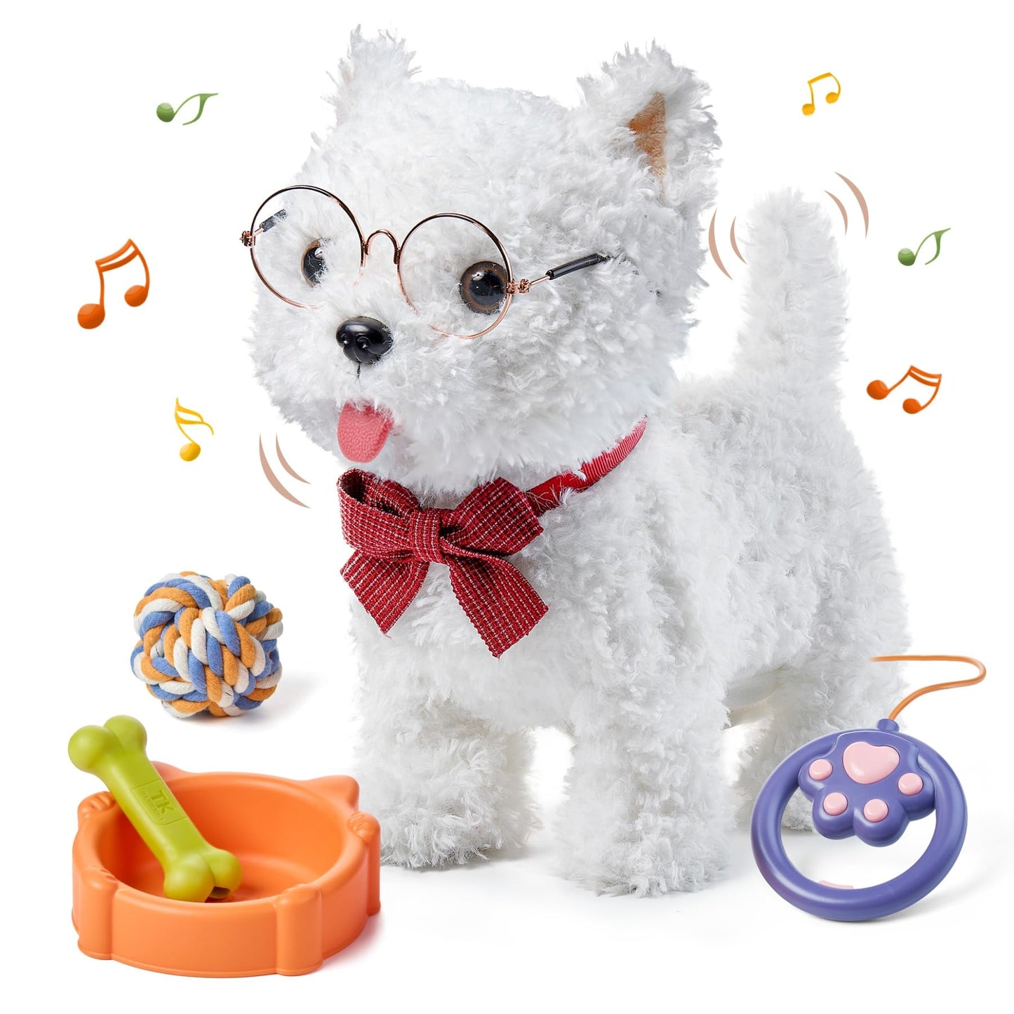 TUMAMA 9" Plush Interactive Puppy Voice Control Toy Figure for Kids, White NEW