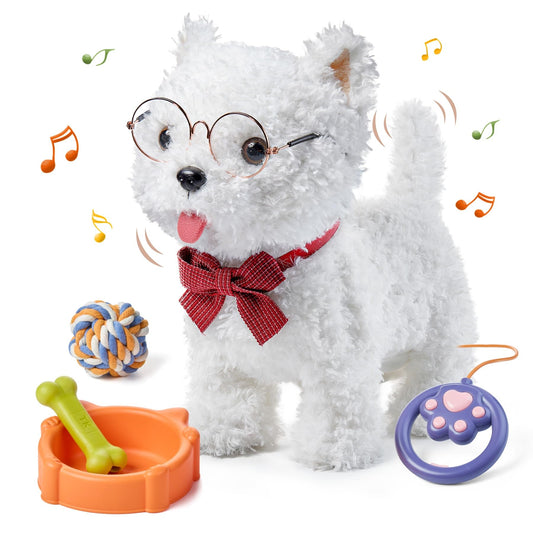 TUMAMA 9" Plush Interactive Puppy Voice Control Toy Figure for Kids, White NEW