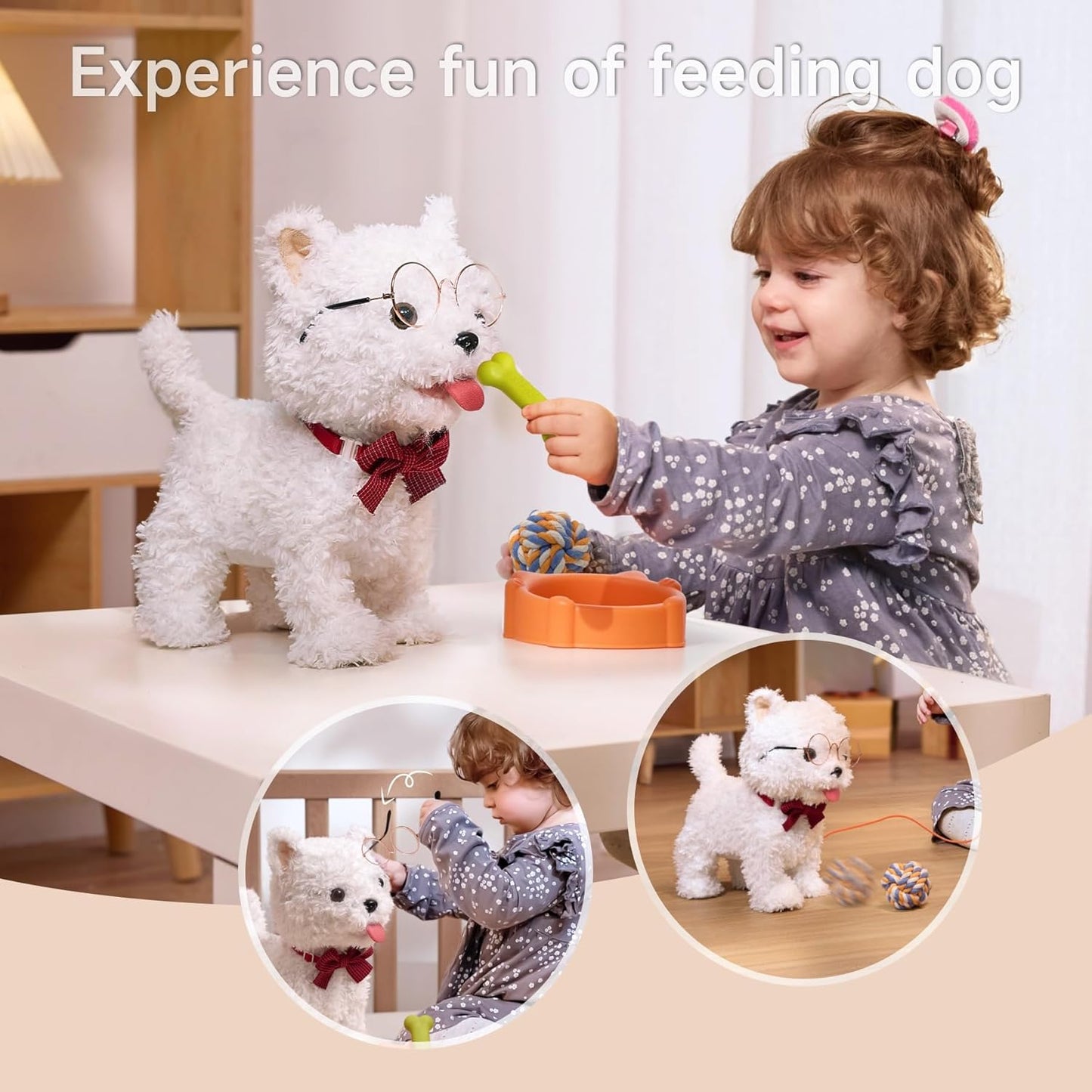 TUMAMA 9" Plush Interactive Puppy Voice Control Toy Figure for Kids, White NEW