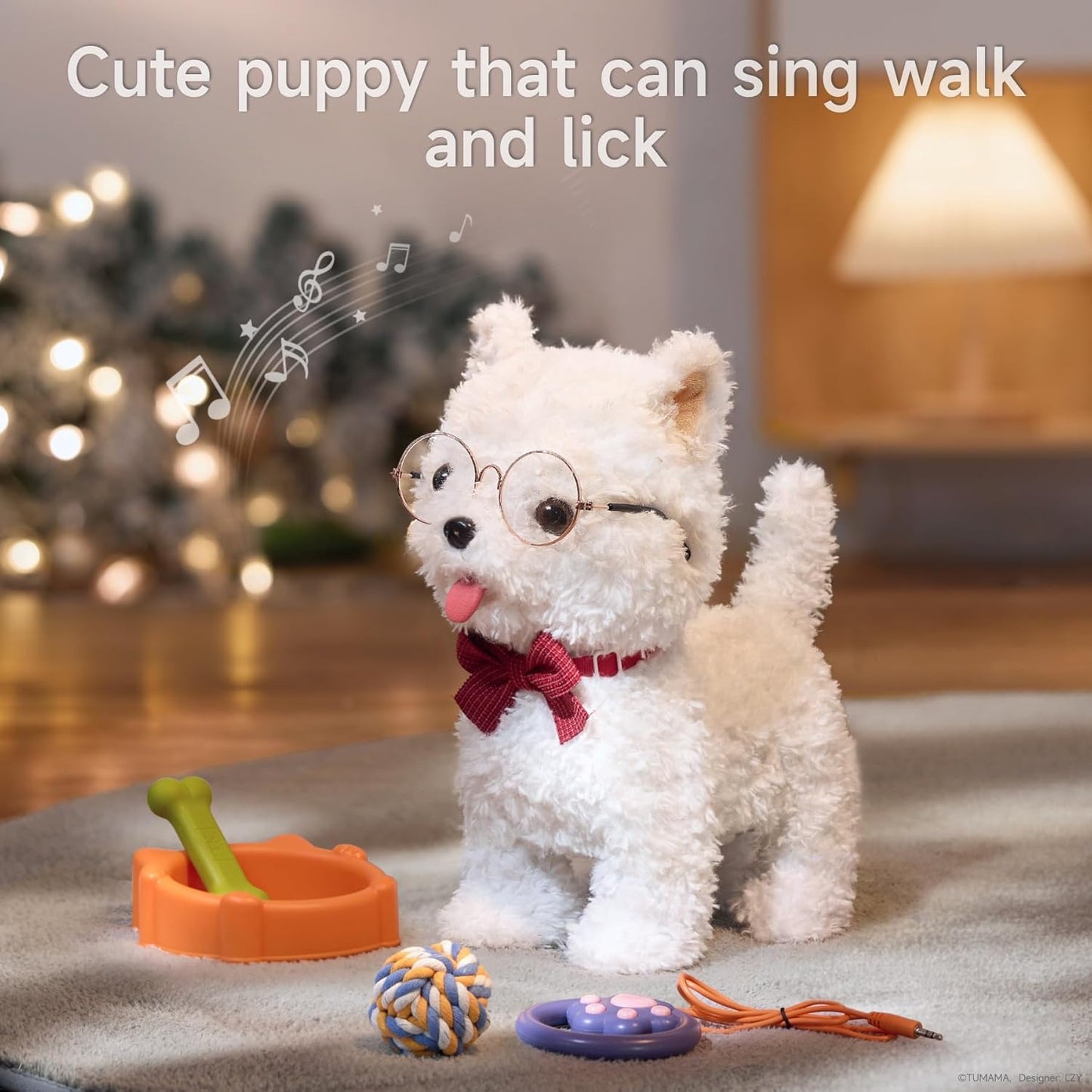 TUMAMA 9" Plush Interactive Puppy Voice Control Toy Figure for Kids, White NEW