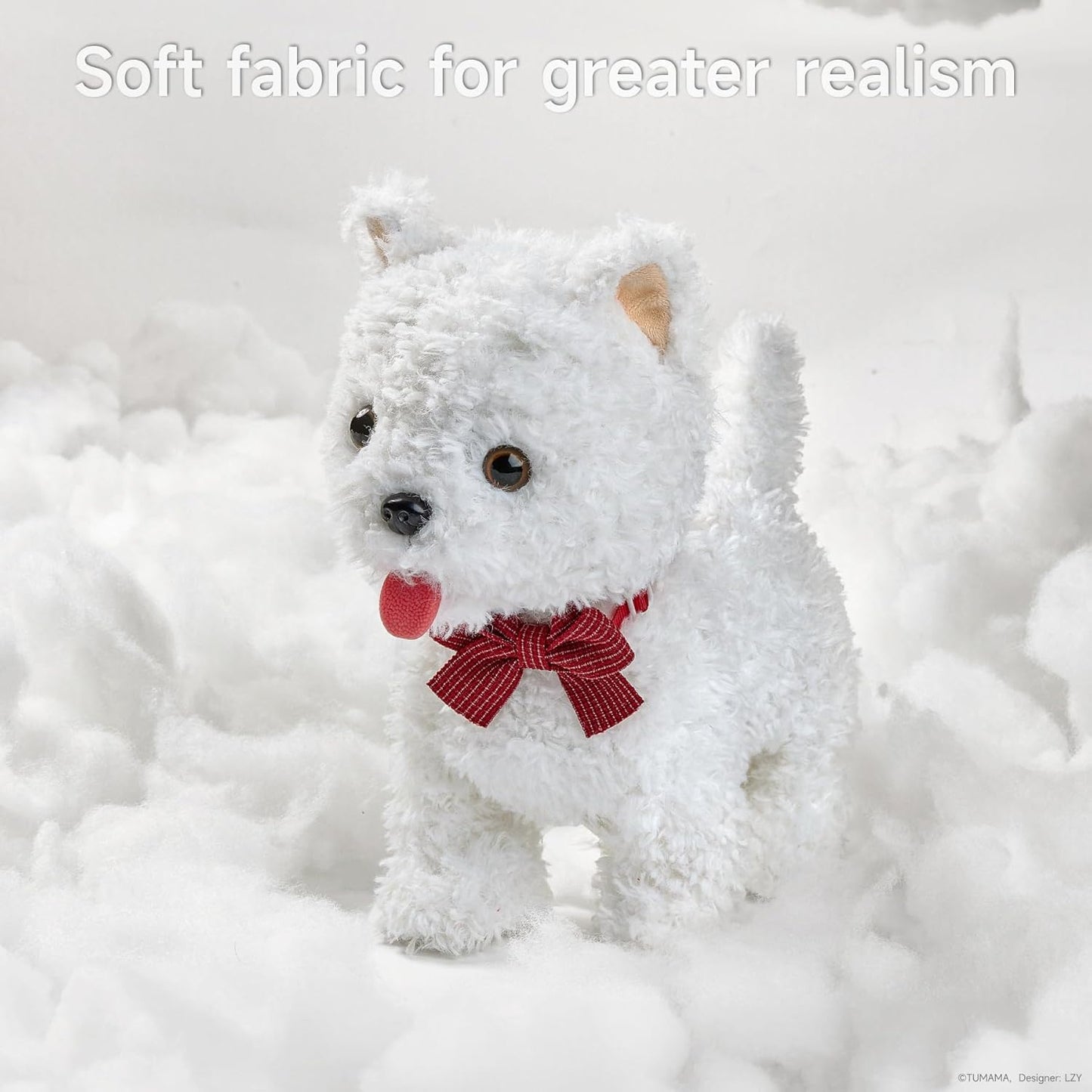 TUMAMA 9" Plush Interactive Puppy Voice Control Toy Figure for Kids, White NEW