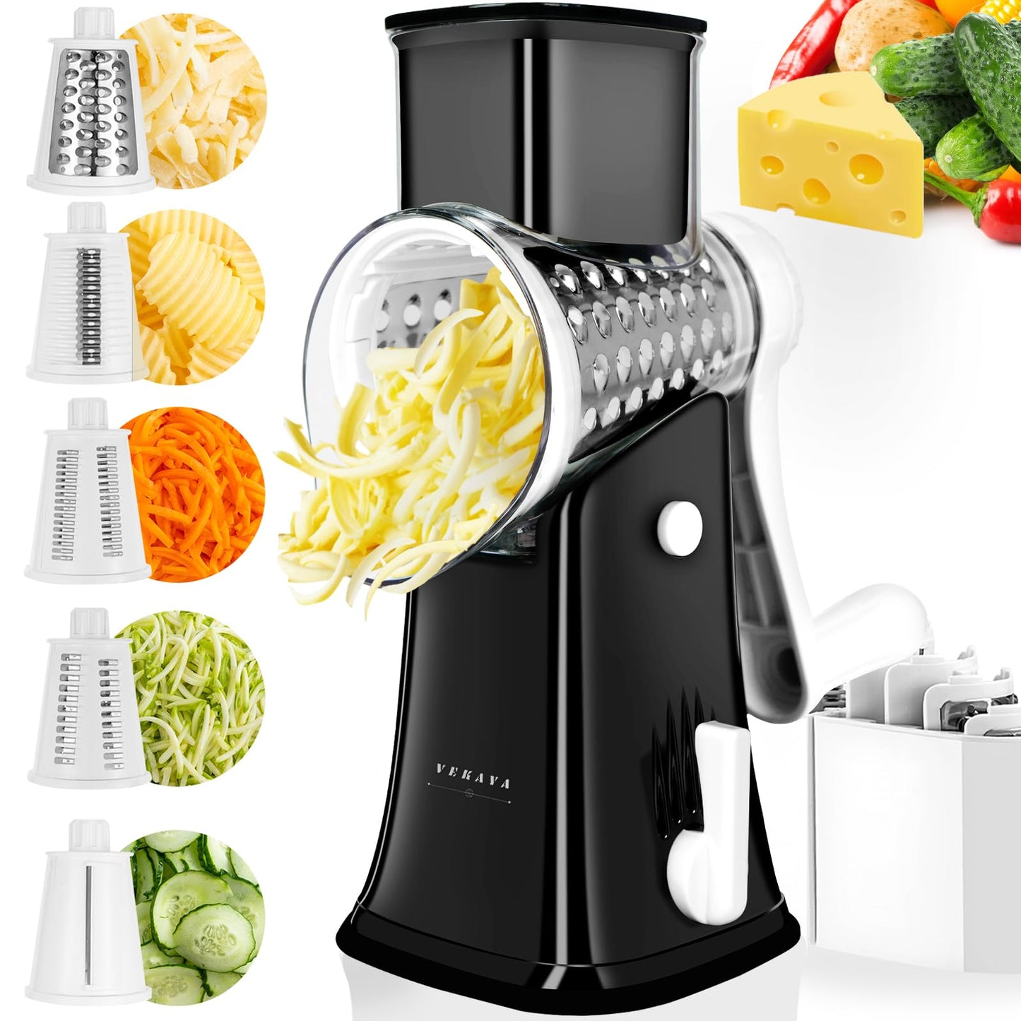 Versatile 5-in-1 Graters Stainless Steel Rotary Cheese Grater for Kitchen DEMO
