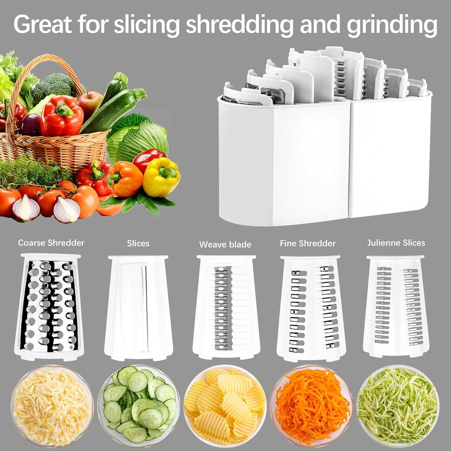 Versatile 5-in-1 Graters Stainless Steel Rotary Cheese Grater for Kitchen DEMO