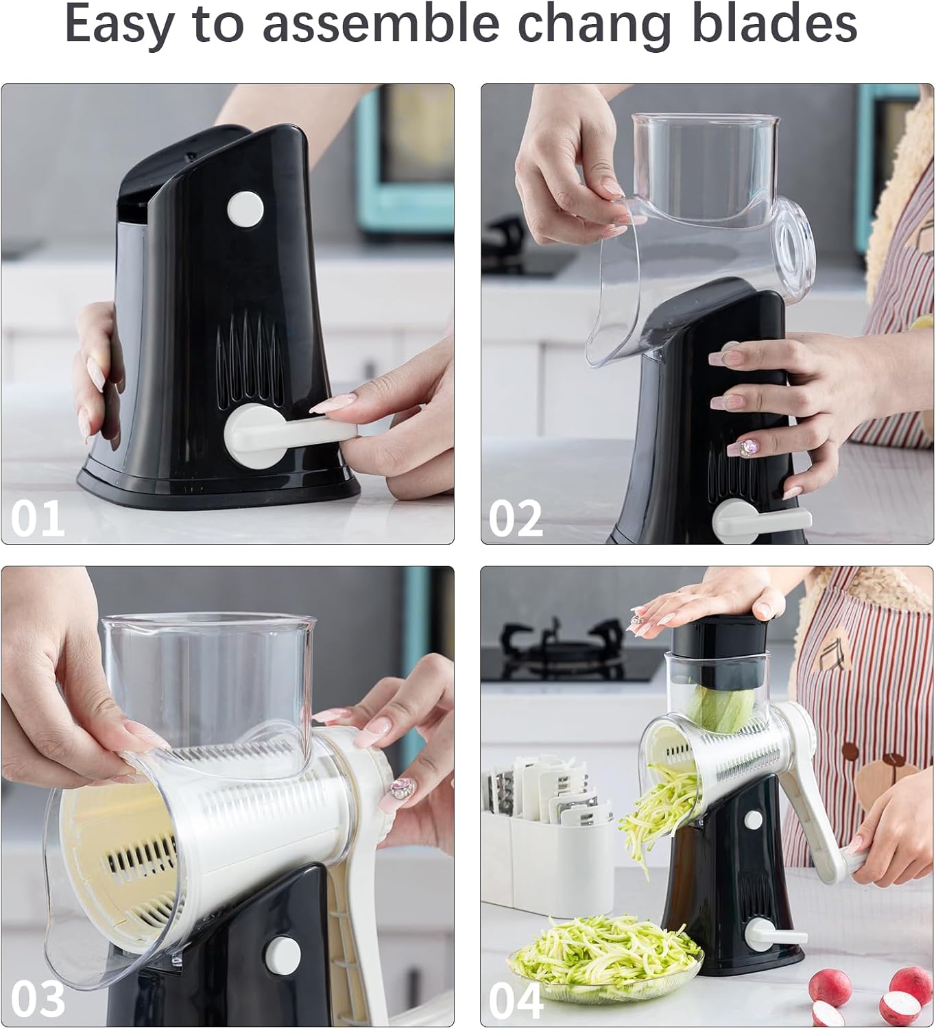 Versatile 5-in-1 Graters Stainless Steel Rotary Cheese Grater for Kitchen DEMO
