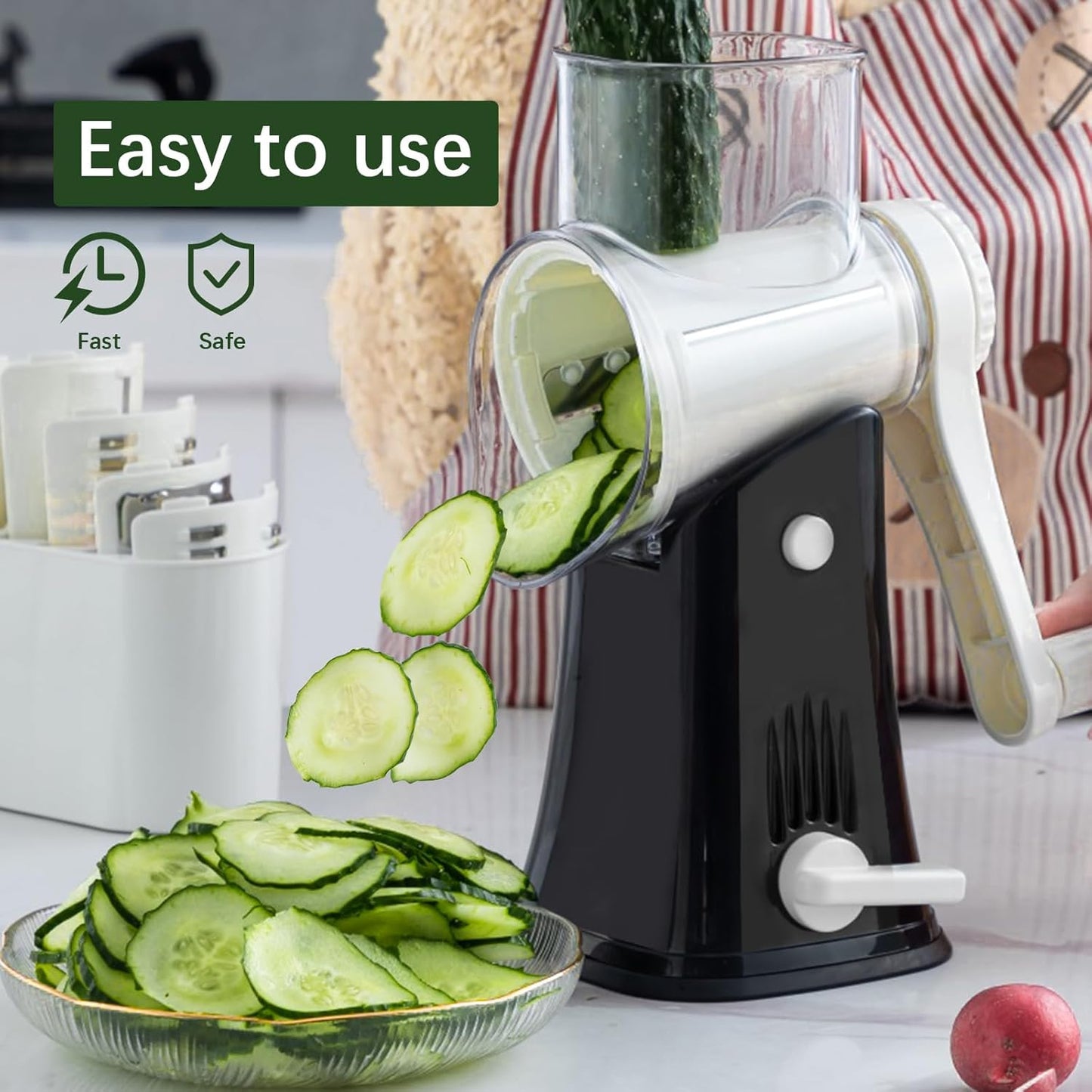 Versatile 5-in-1 Graters Stainless Steel Rotary Cheese Grater for Kitchen DEMO