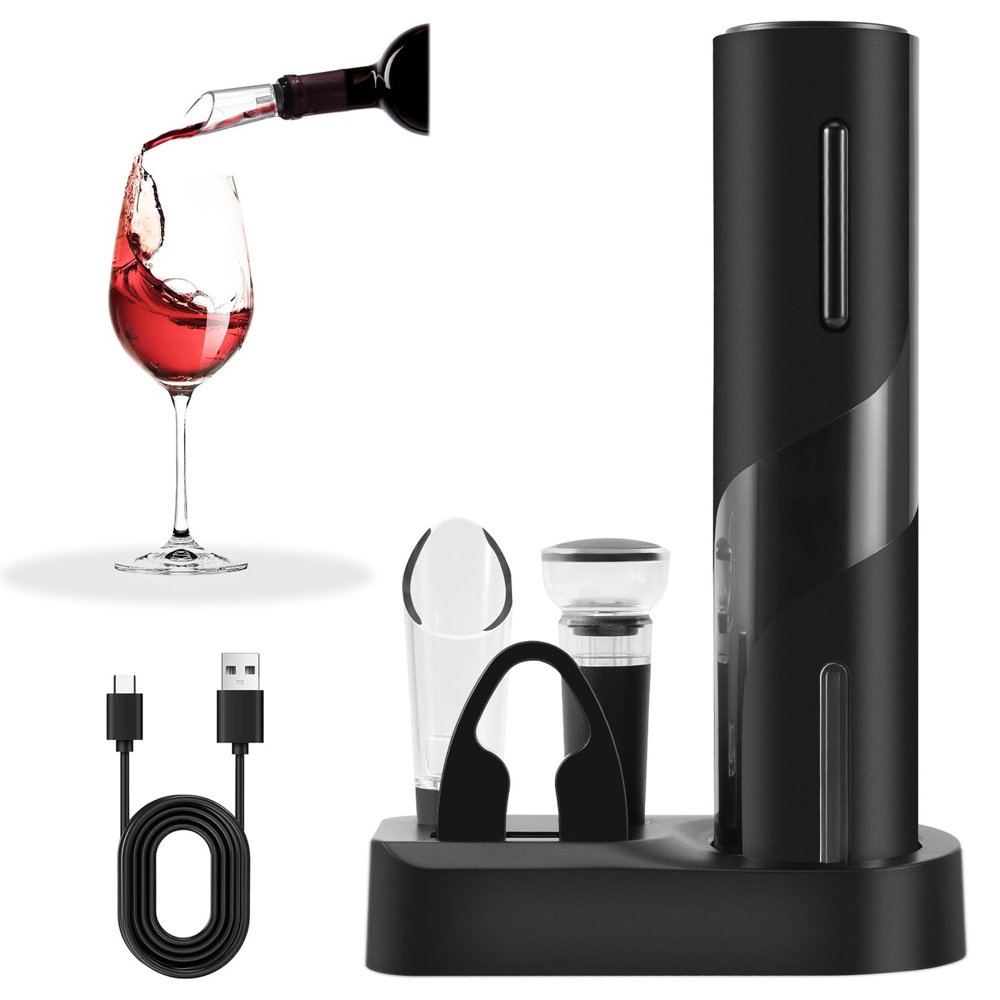 Rechargeable Electric Wine Bottle Opener Set with Stand, Black NEW