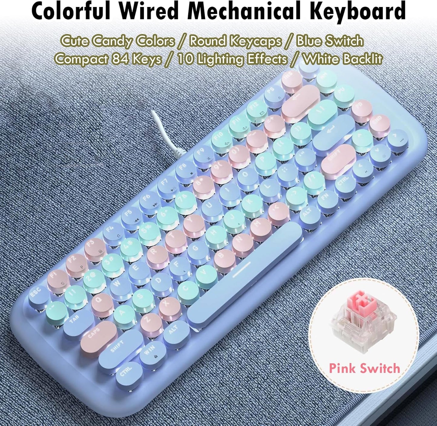 MOFii 84 Keyboards Key Wired Mechanical Keyboard with Colorful Round NEW