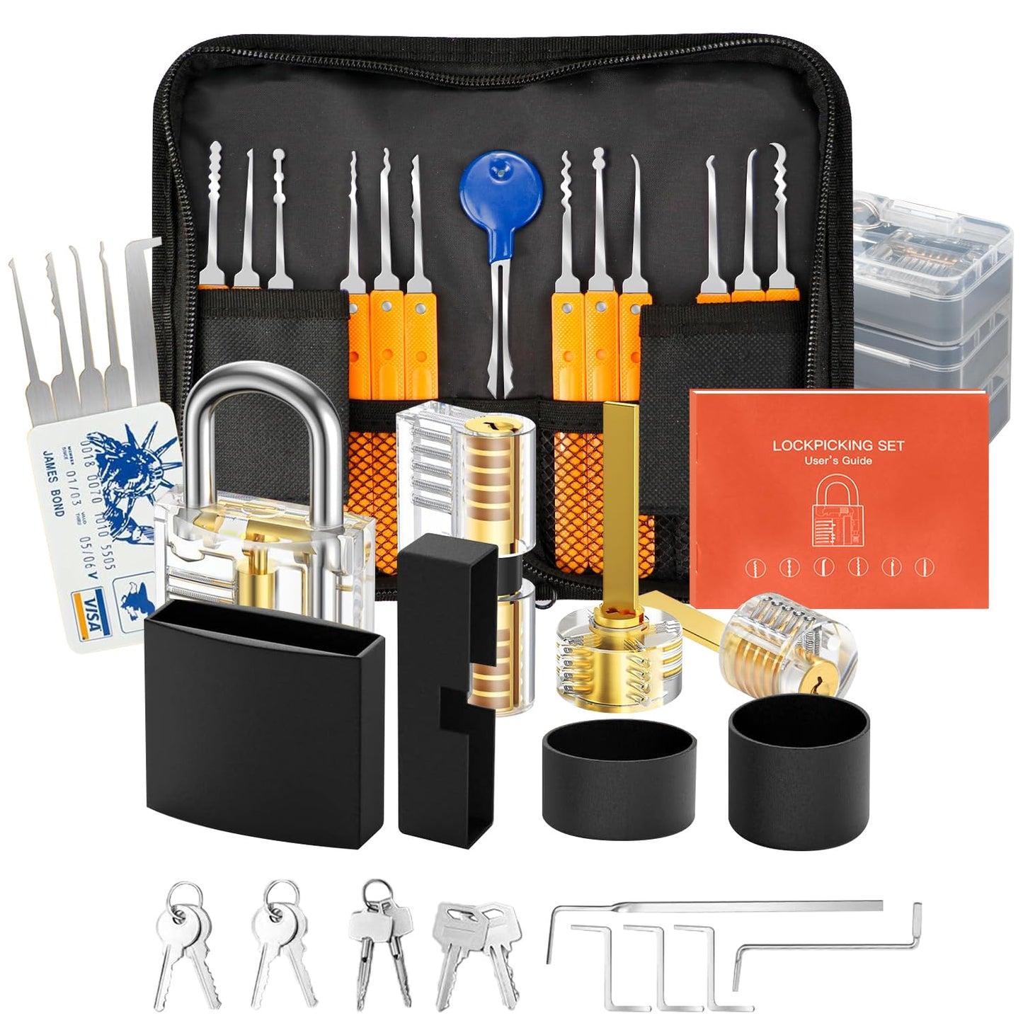 Premium 42-Piece Lock Picking Tools Kit for Keyed Padlocks in Orange - DEMO