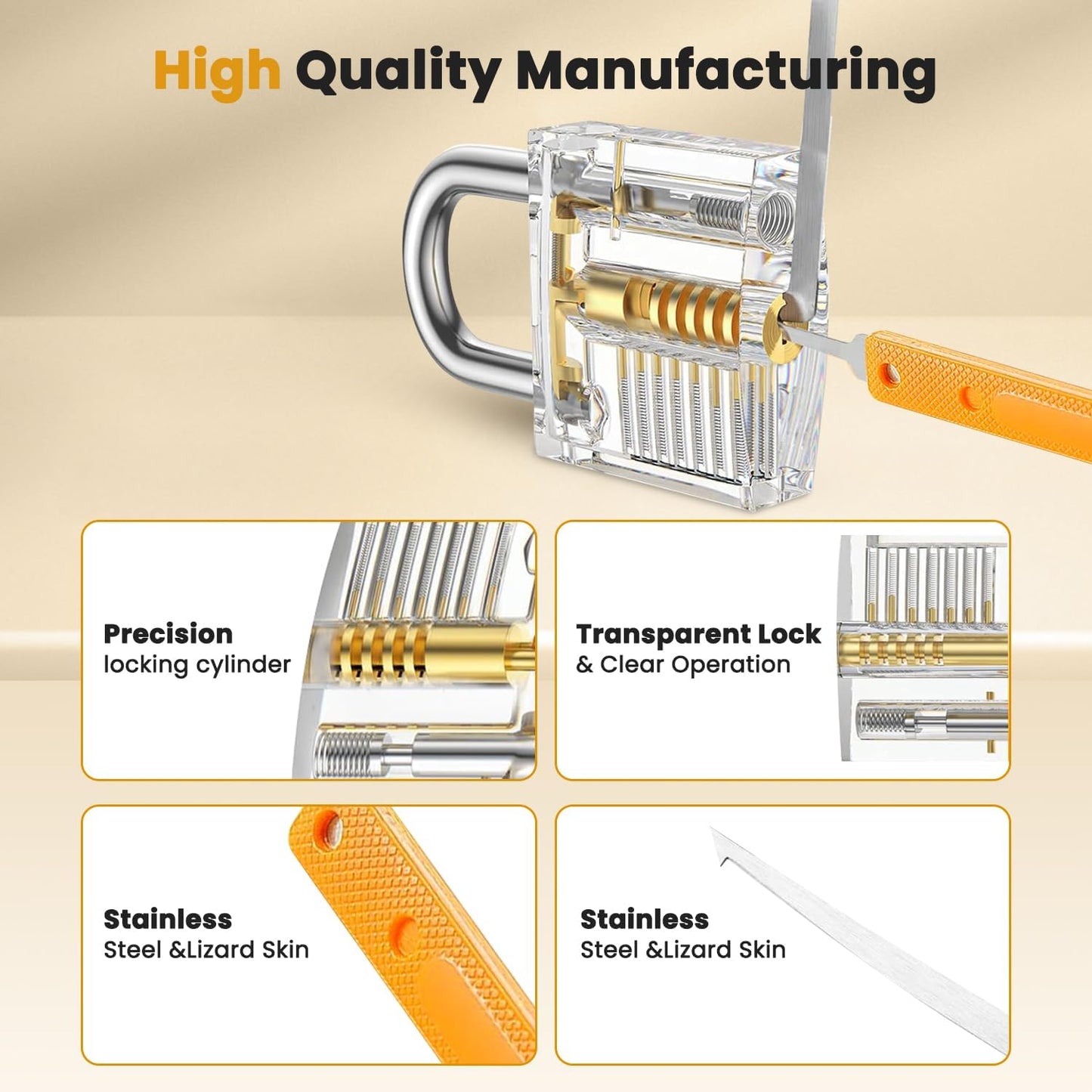 Premium 42-Piece Lock Picking Tools Kit for Keyed Padlocks in Orange - DEMO