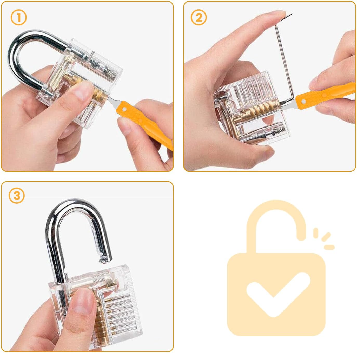 Premium 42-Piece Lock Picking Tools Kit for Keyed Padlocks in Orange - DEMO
