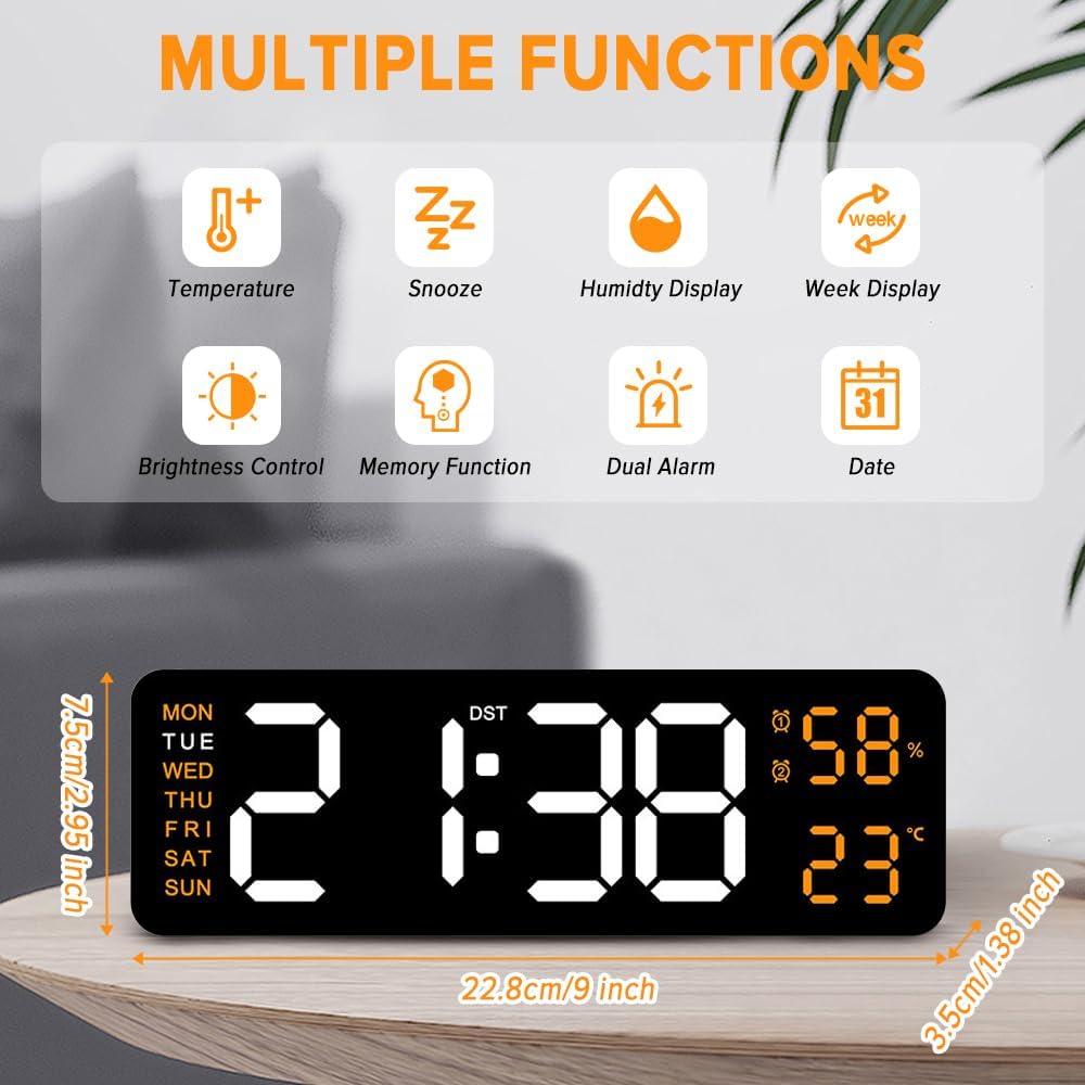 9" LED Alarm Clock for Bedside Desk in White, 3 cm x 7.5 Size 3 cm x 7.5 cm NEW