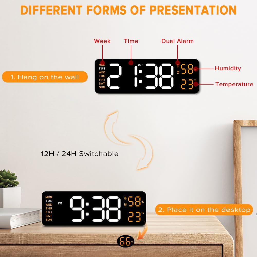 9" LED Alarm Clock for Bedside Desk in White, 3 cm x 7.5 Size 3 cm x 7.5 cm NEW