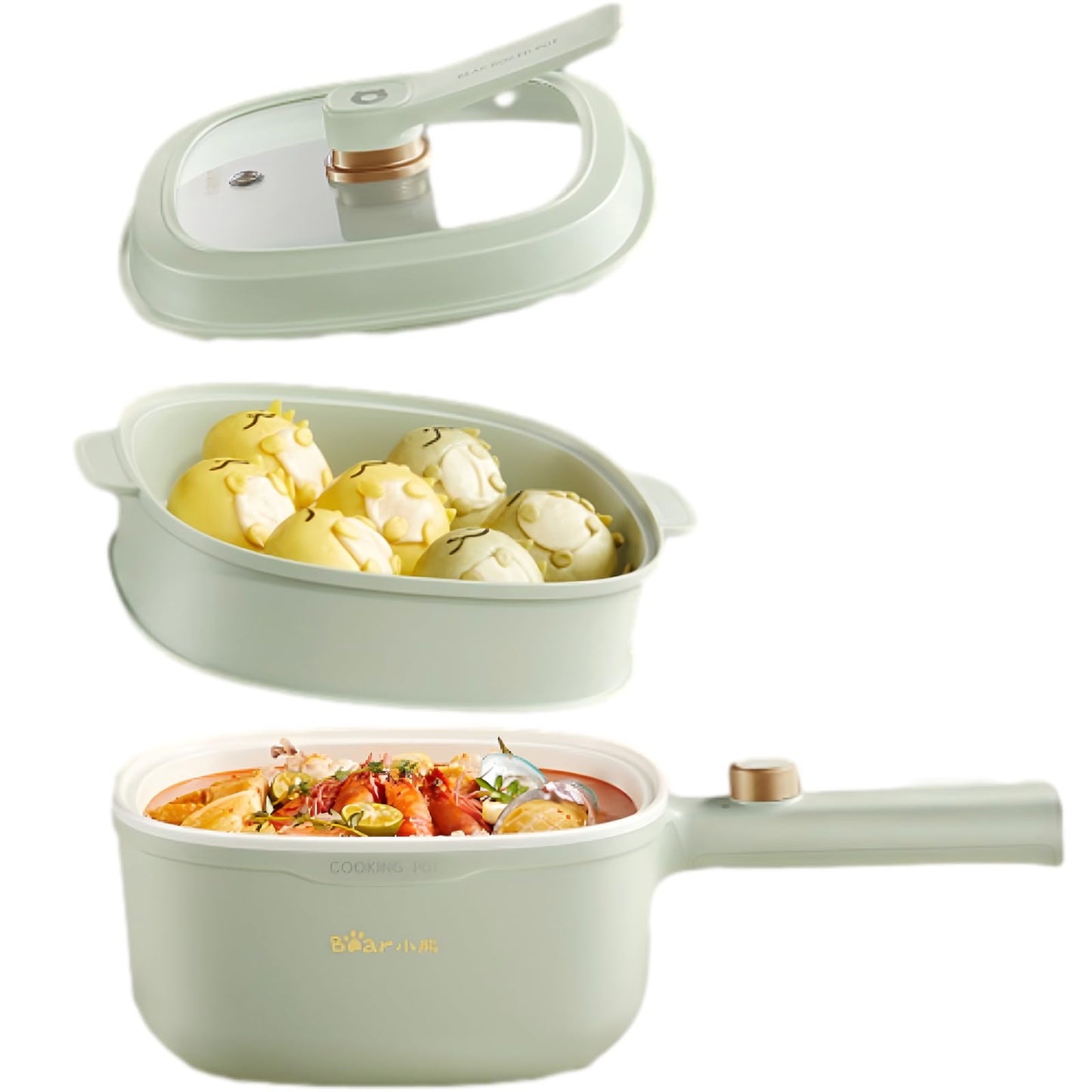 TECHBEAR 3L Electric Hot Pot with Steamer Non-Stick Portable Cooker Green NEW