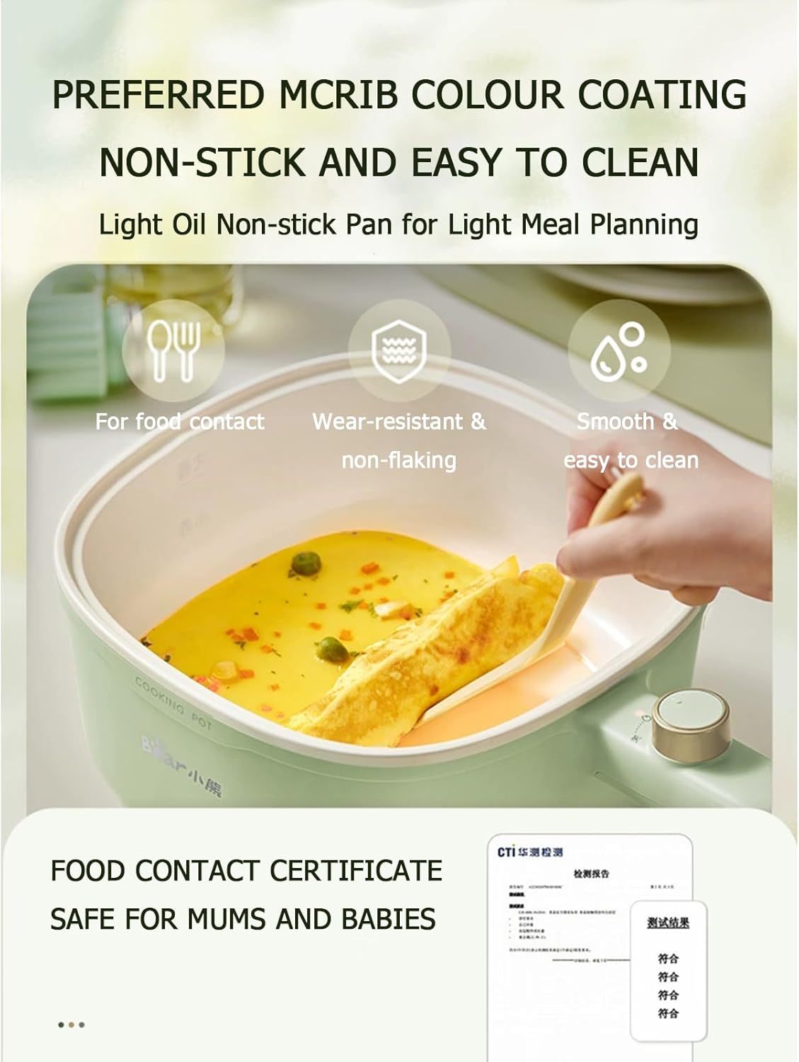 TECHBEAR 3L Electric Hot Pot with Steamer Non-Stick Portable Cooker Green NEW