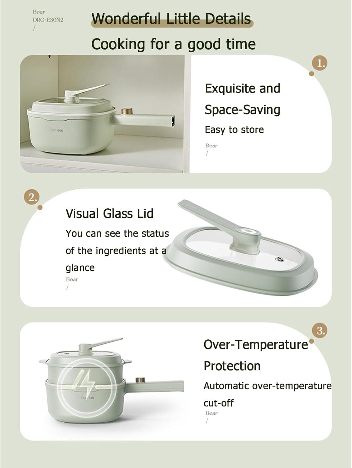 TECHBEAR 3L Electric Hot Pot with Steamer Non-Stick Portable Cooker Green NEW