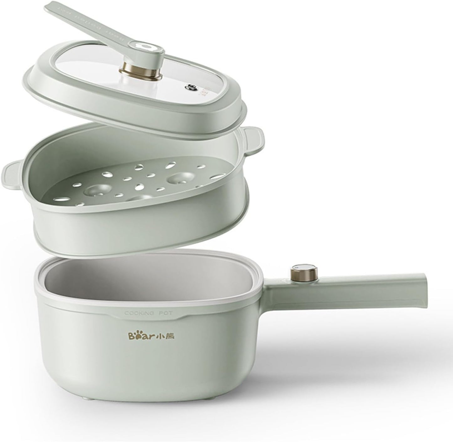TECHBEAR 3L Electric Hot Pot with Steamer Non-Stick Portable Cooker Green NEW