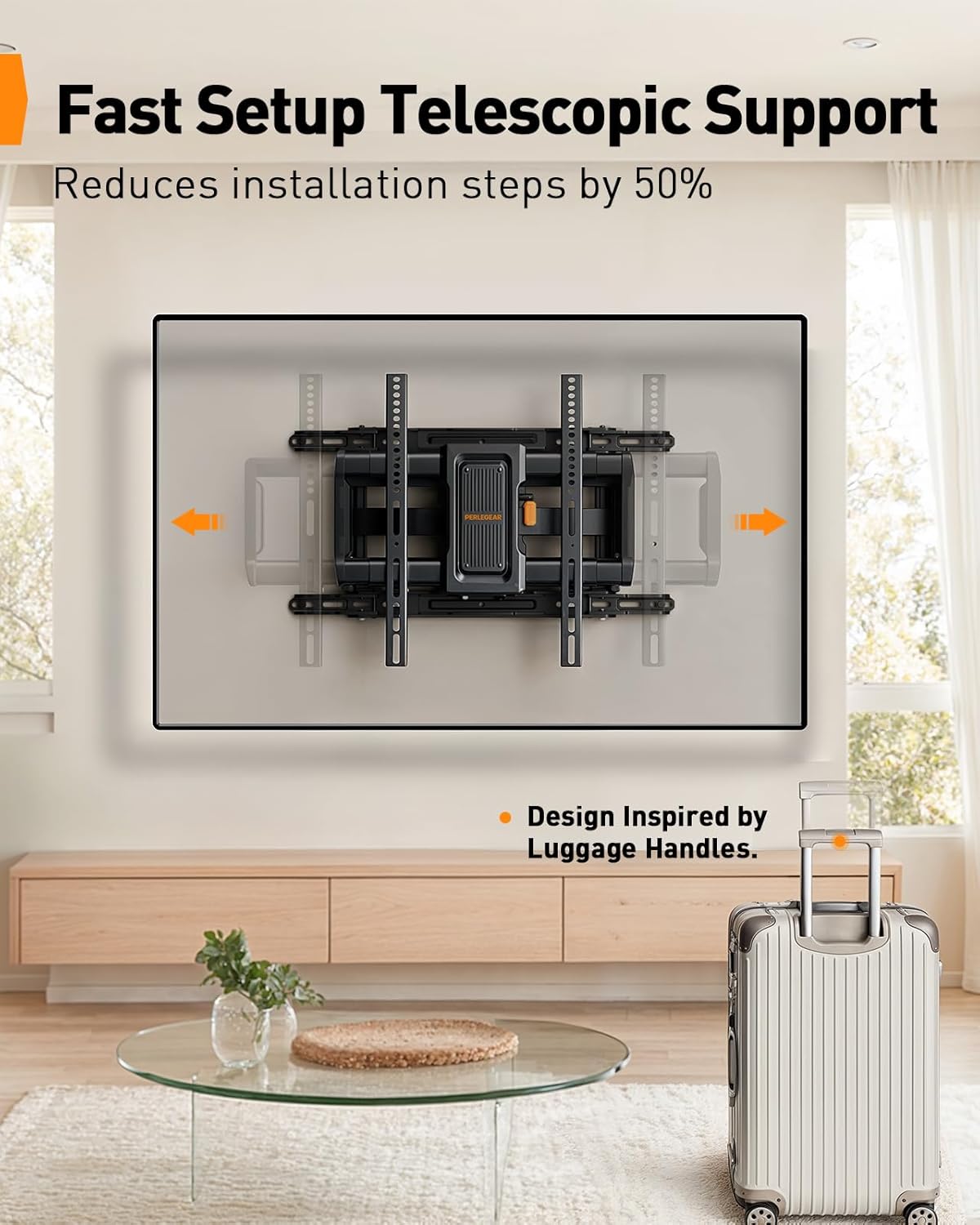 Perlegear Full Motion TV Wall Mount for 42-97 Inch TVs up to 132 lbs Black NEW