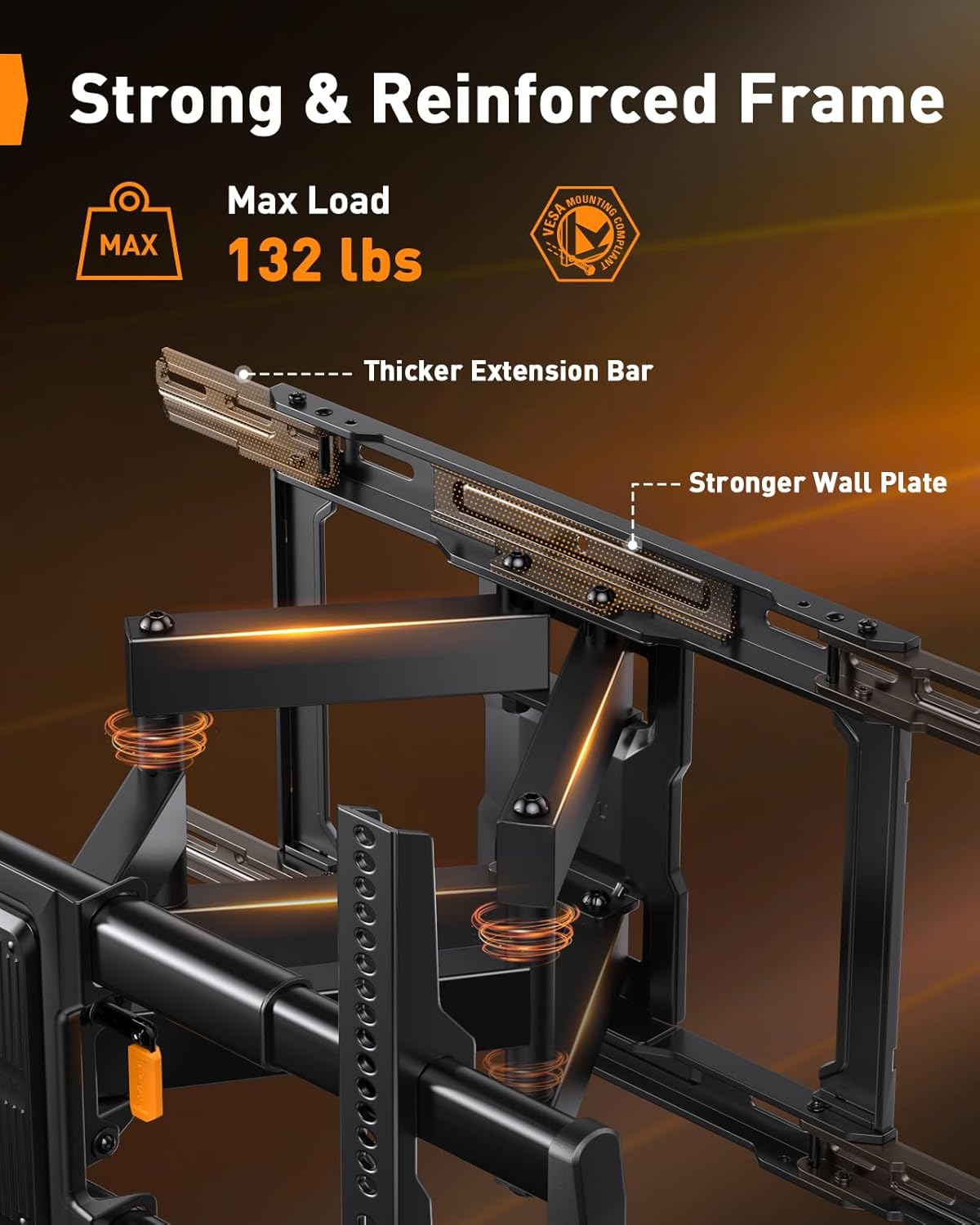 Perlegear Full Motion TV Wall Mount for 42-97 Inch TVs up to 132 lbs Black NEW