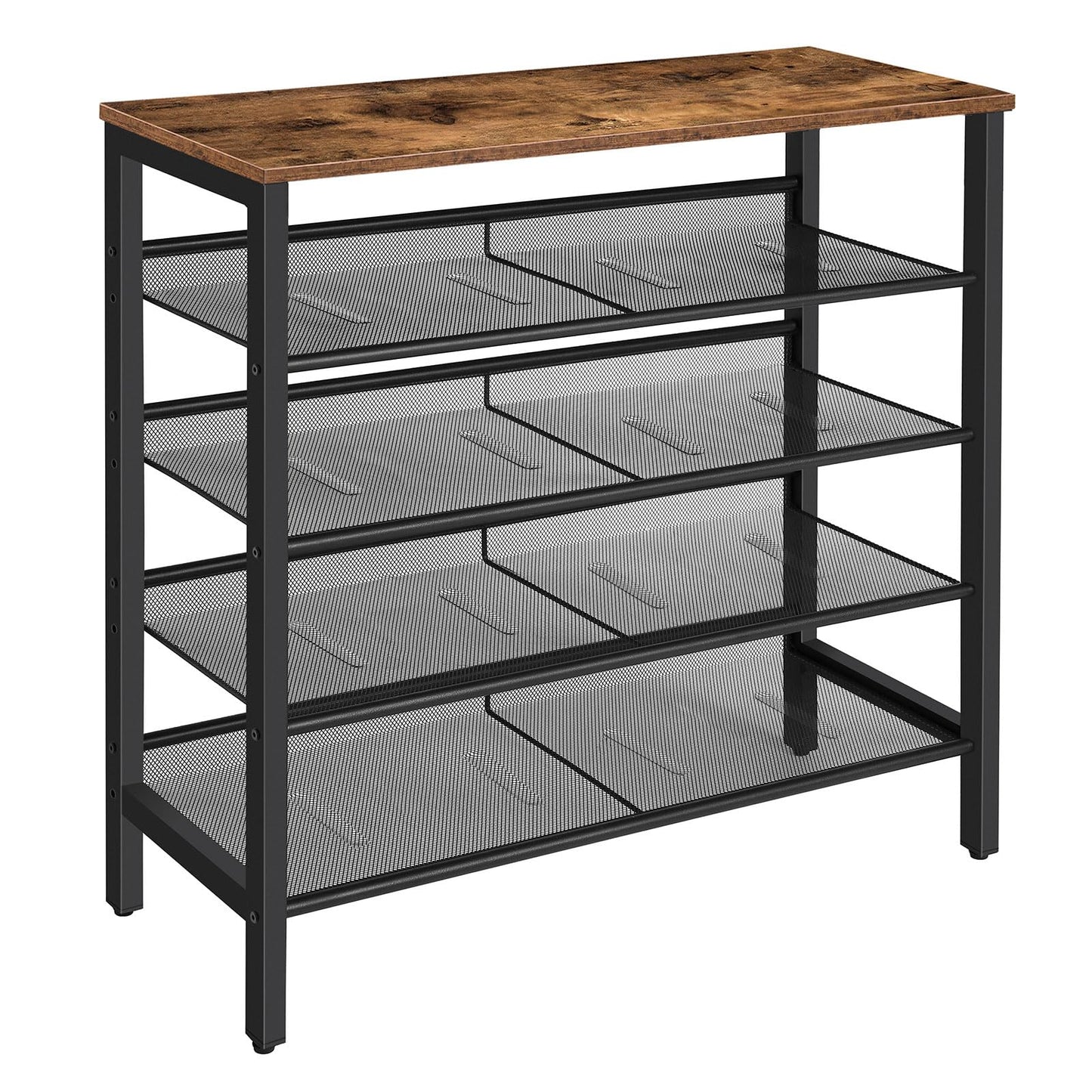 HOOBRO 5-Tier Adjustable Shoe Storage Rack Rustic Brown Black Size DEMO