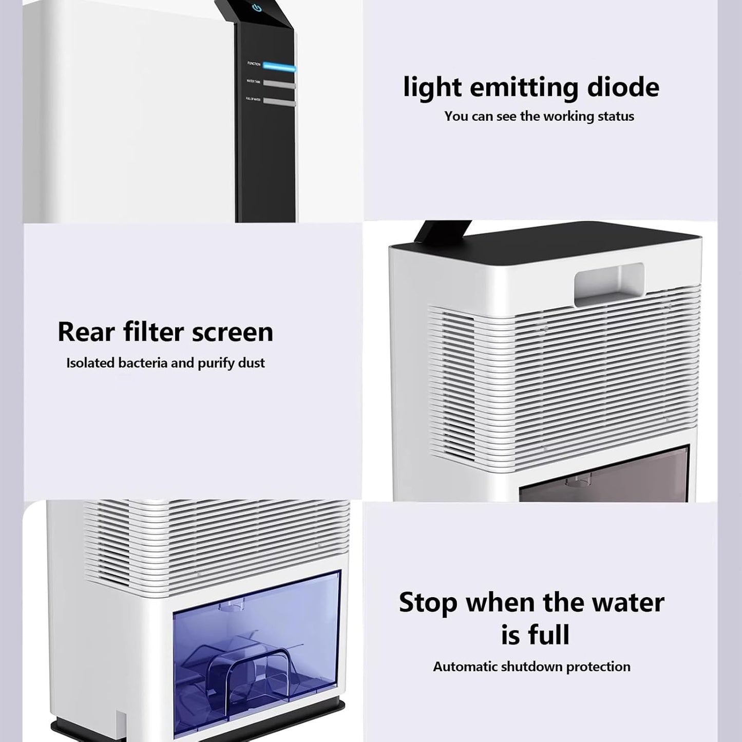 Quiet 3000ml Dehumidifier with Automatic Shut-Off, 38dB White Noise for DEMO