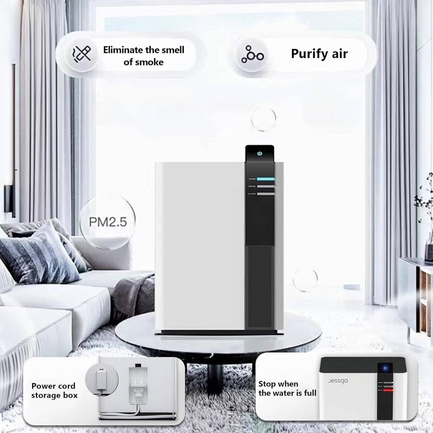 Quiet 3000ml Dehumidifier with Automatic Shut-Off, 38dB White Noise for DEMO