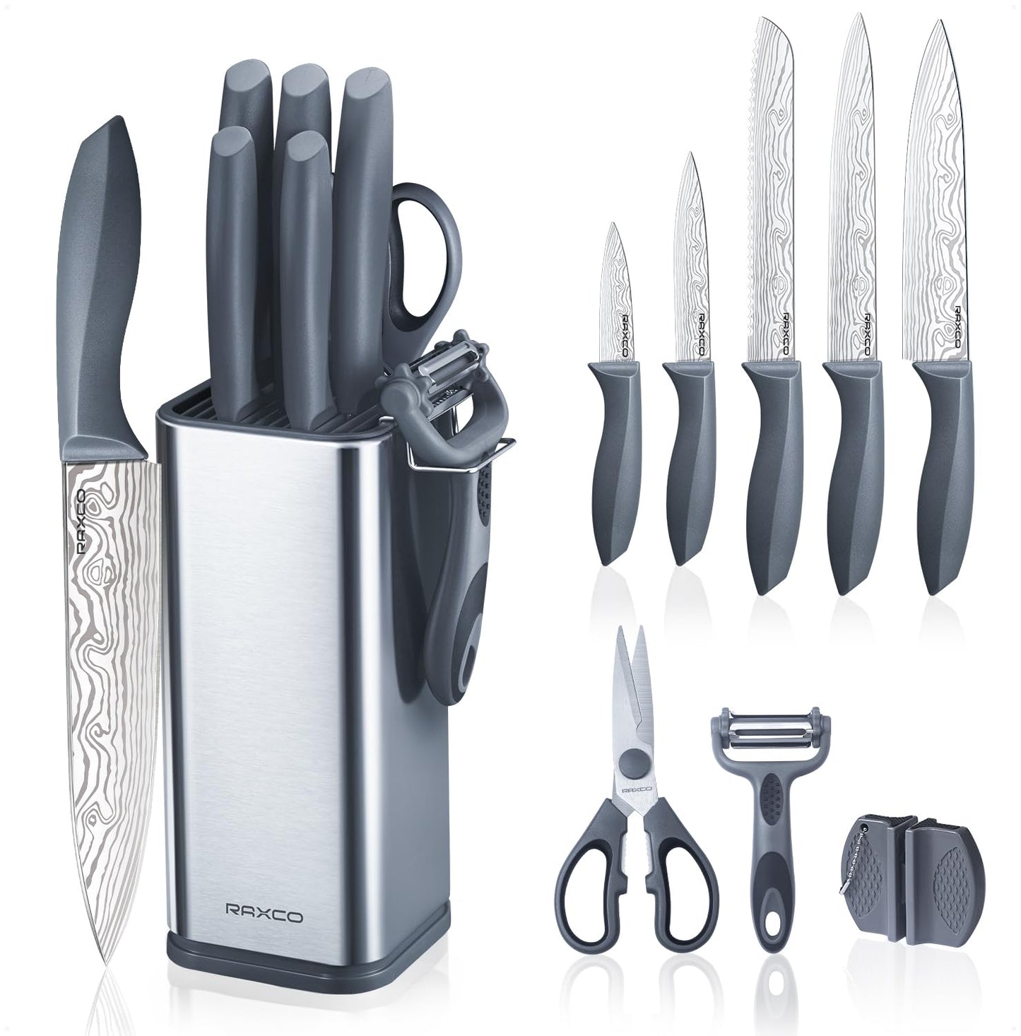 RAXCO 10-Piece Stainless Steel Kitchen Knife Set with Compact Black & NEW