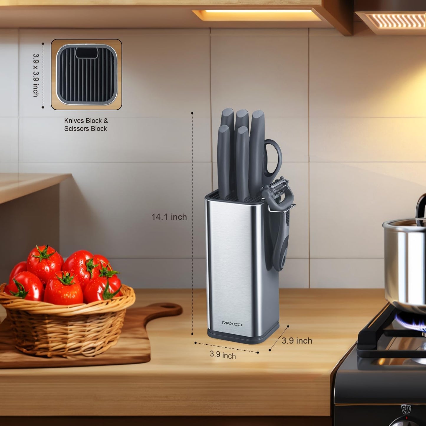 RAXCO 10-Piece Stainless Steel Kitchen Knife Set with Compact Black & NEW