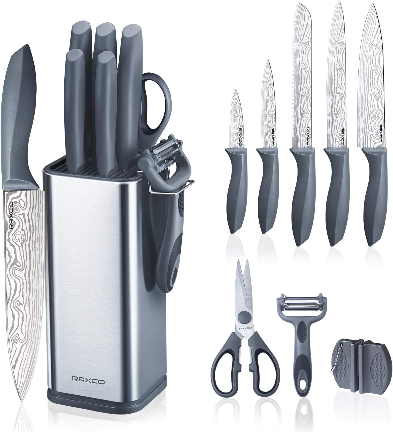 RAXCO 10-Piece Stainless Steel Kitchen Knife Set with Compact Black & NEW